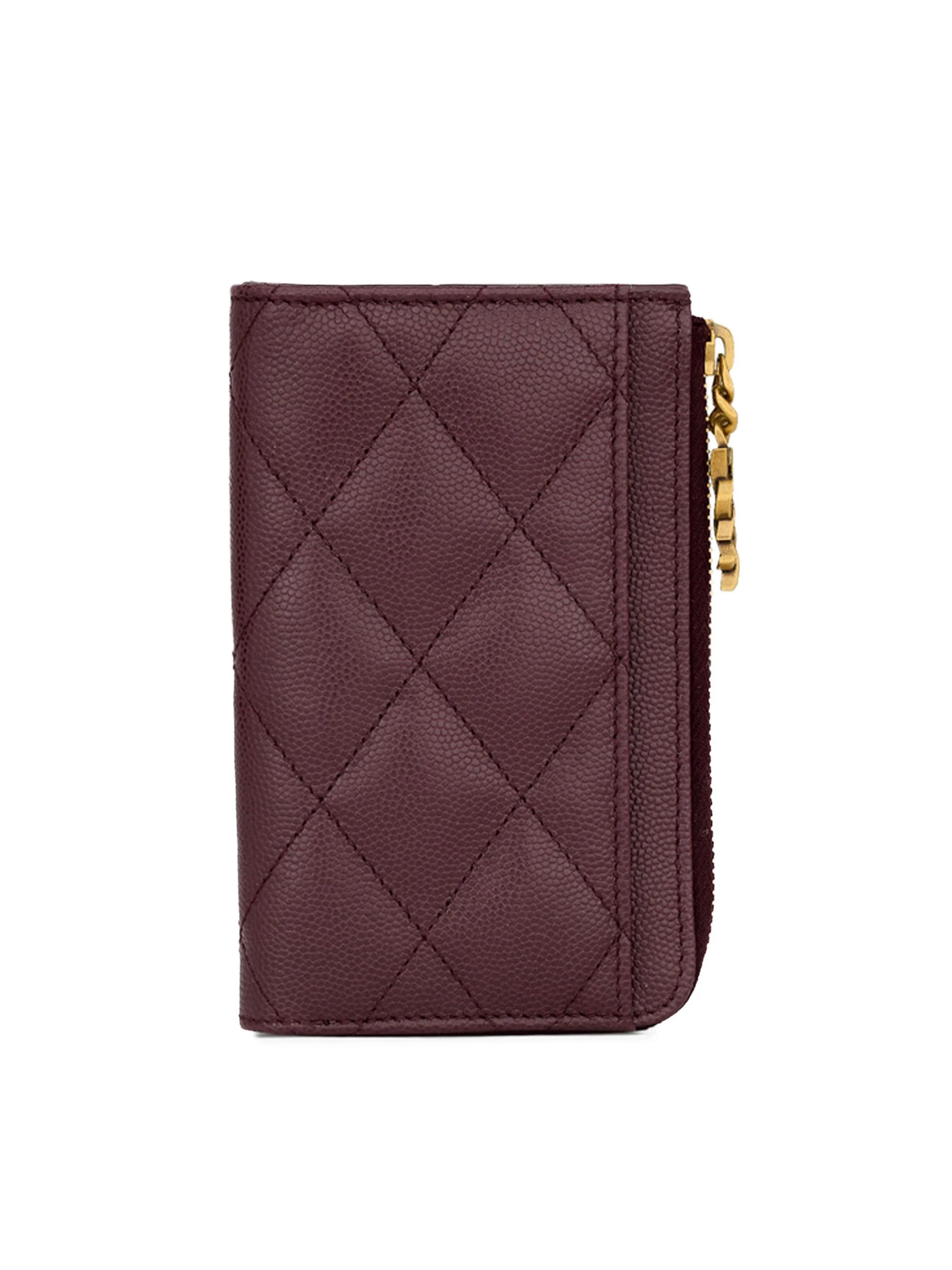 Women's Cassandre Bijou Zip Card Case in Grain De Poudre Leather - Rouge Cabernet - 1