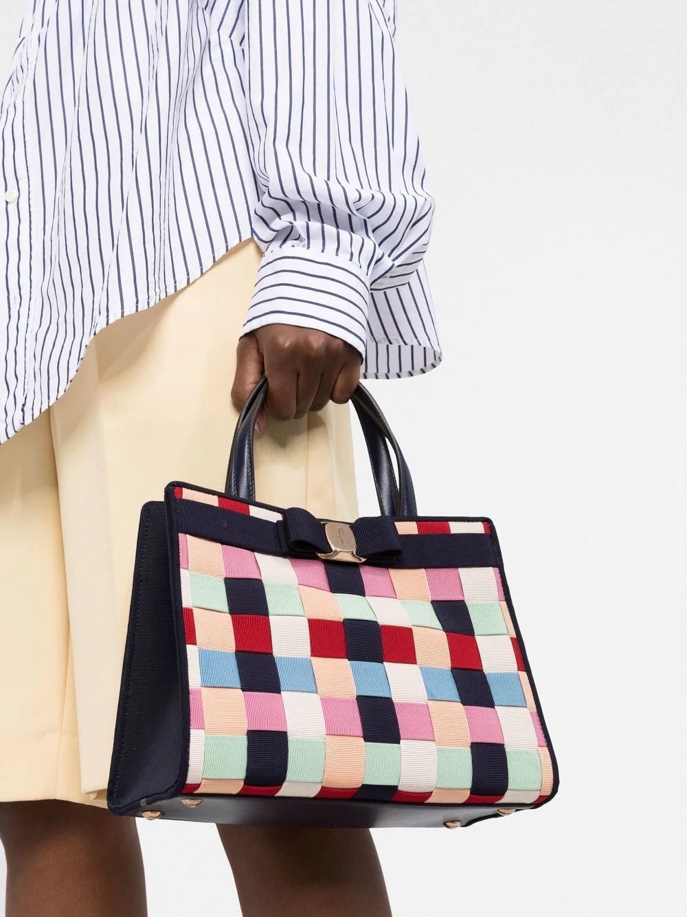 Vara colour-block grosgrain tote bag - 3