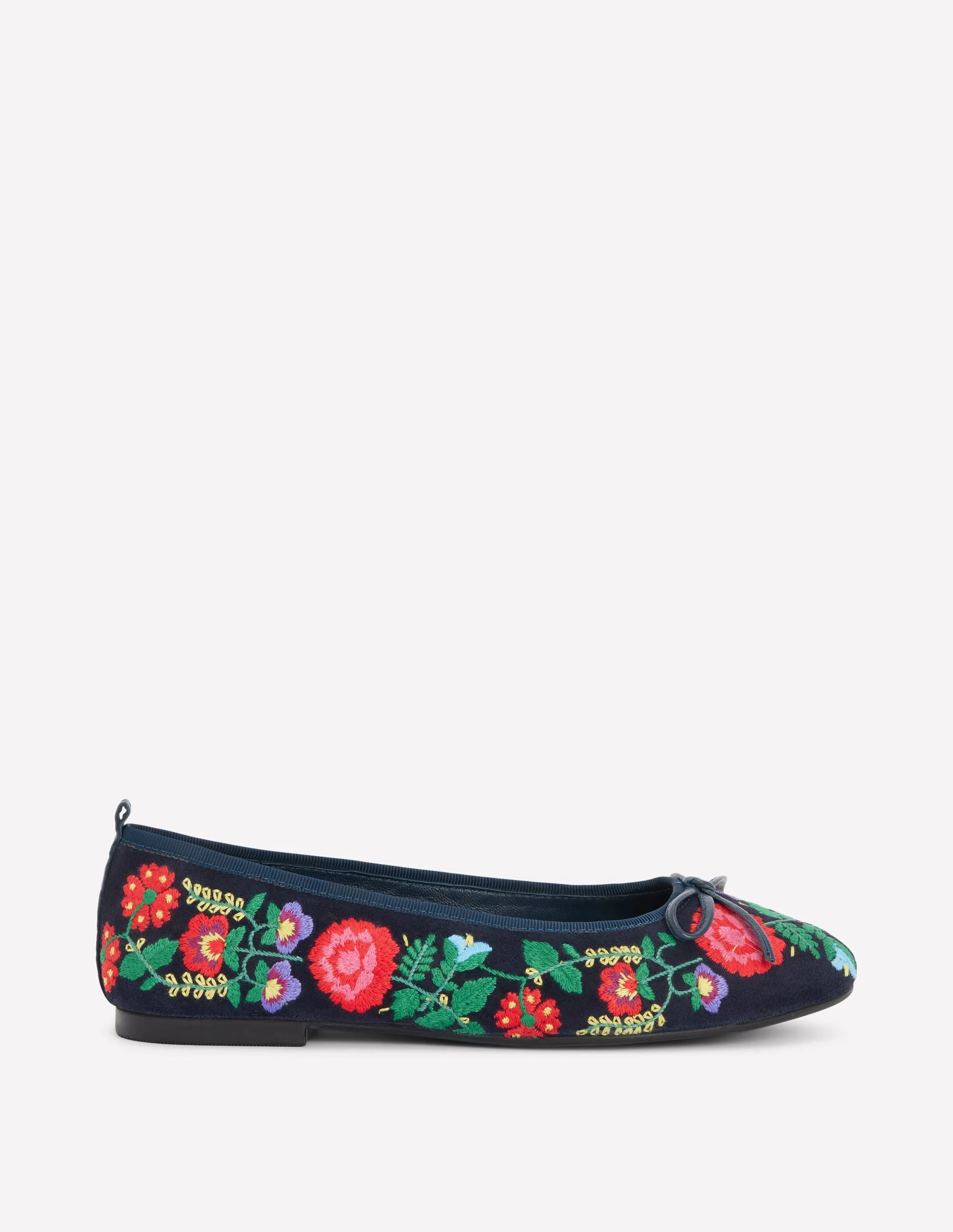 Patti Round Toe Ballet Flats-Navy Embroidered - 1