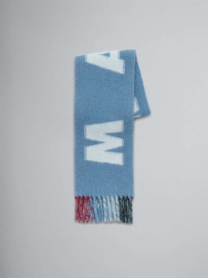 LIGHT BLUE MOHAIR AND WOOL SCARF WITH MAXI LOGO 1