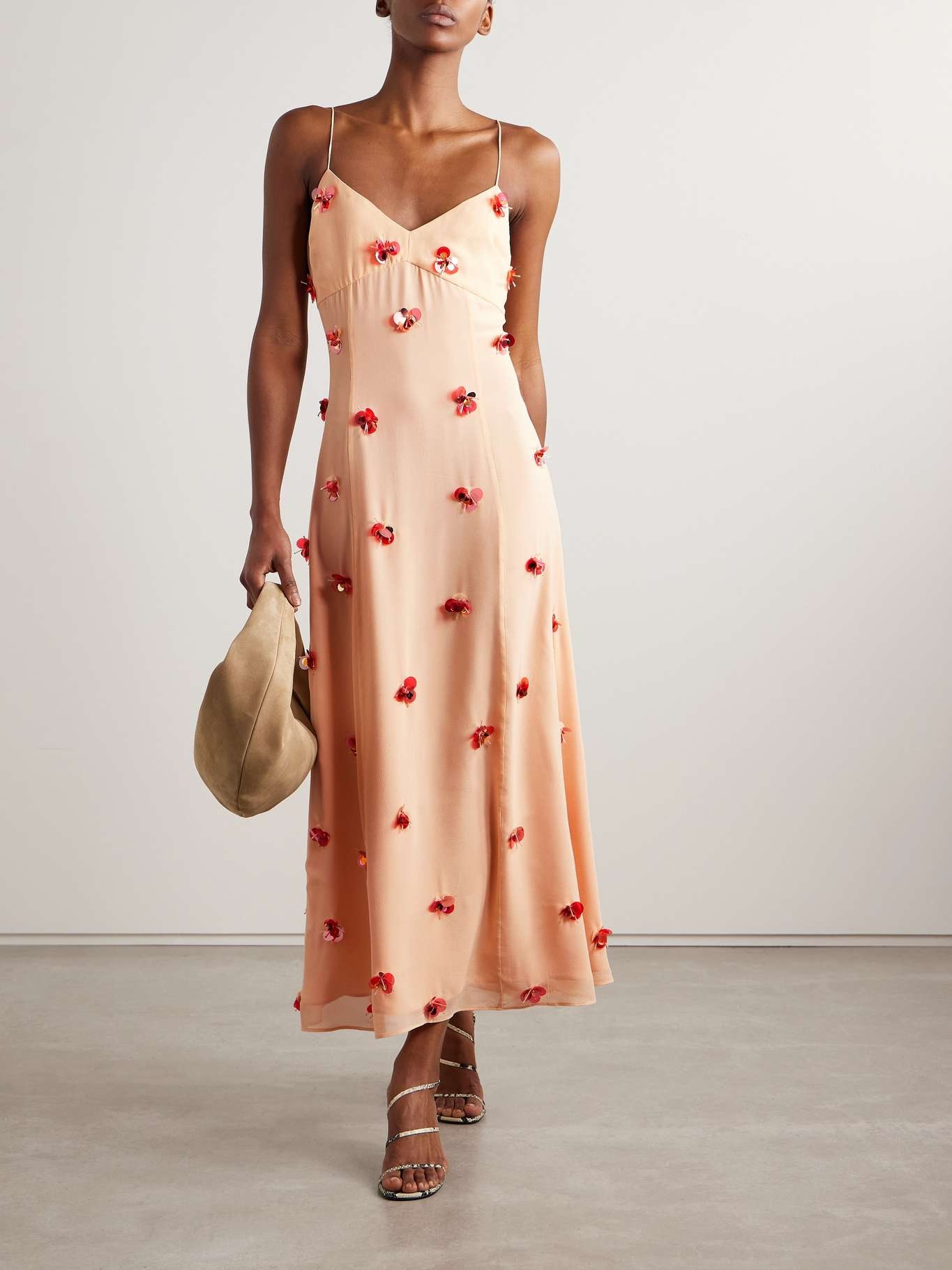 Eve embellished silk-chiffon midi dress Peach - 2