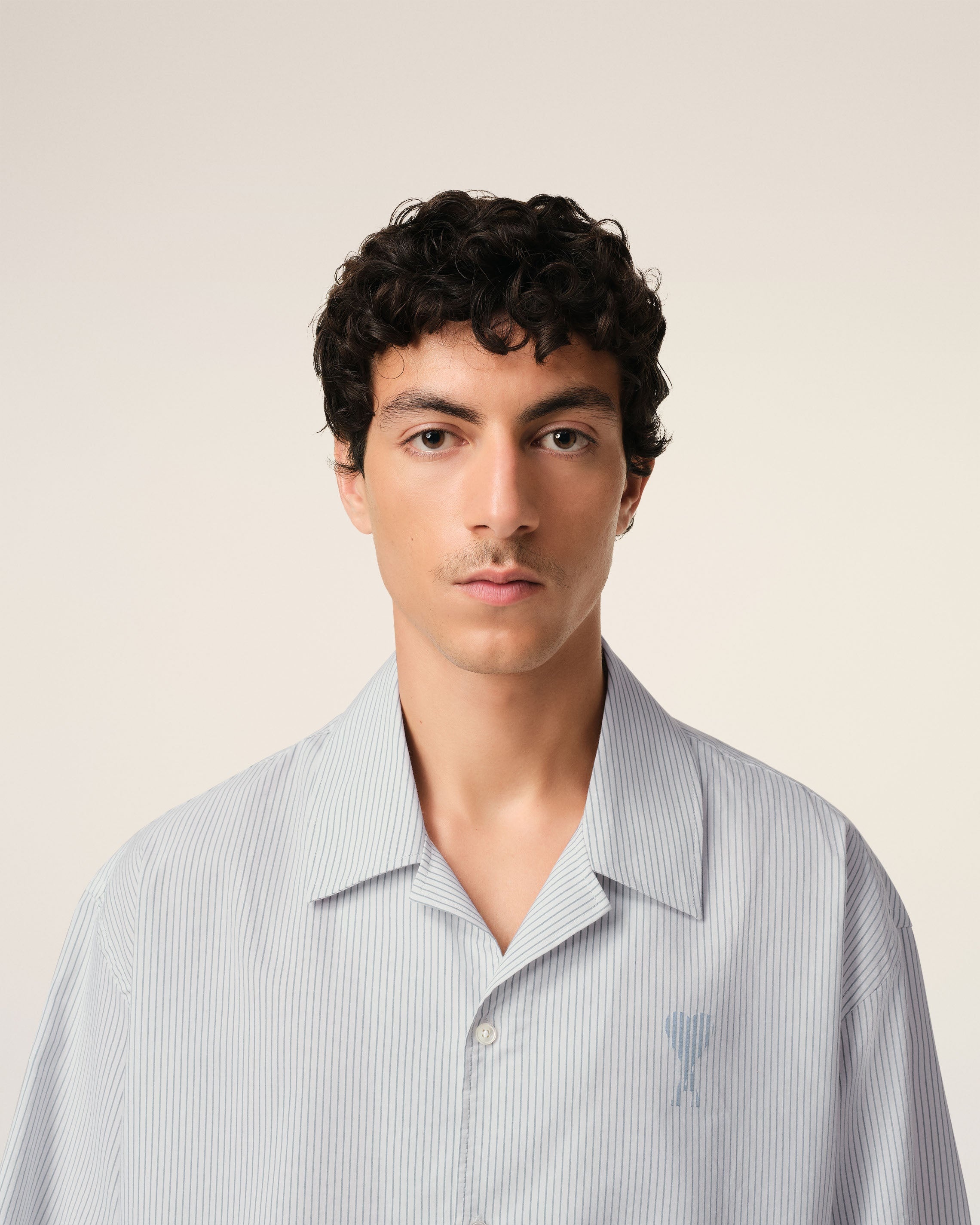 BLUE COTTON CAMP COLLAR SHORT SLEEVES SHIRT - 4