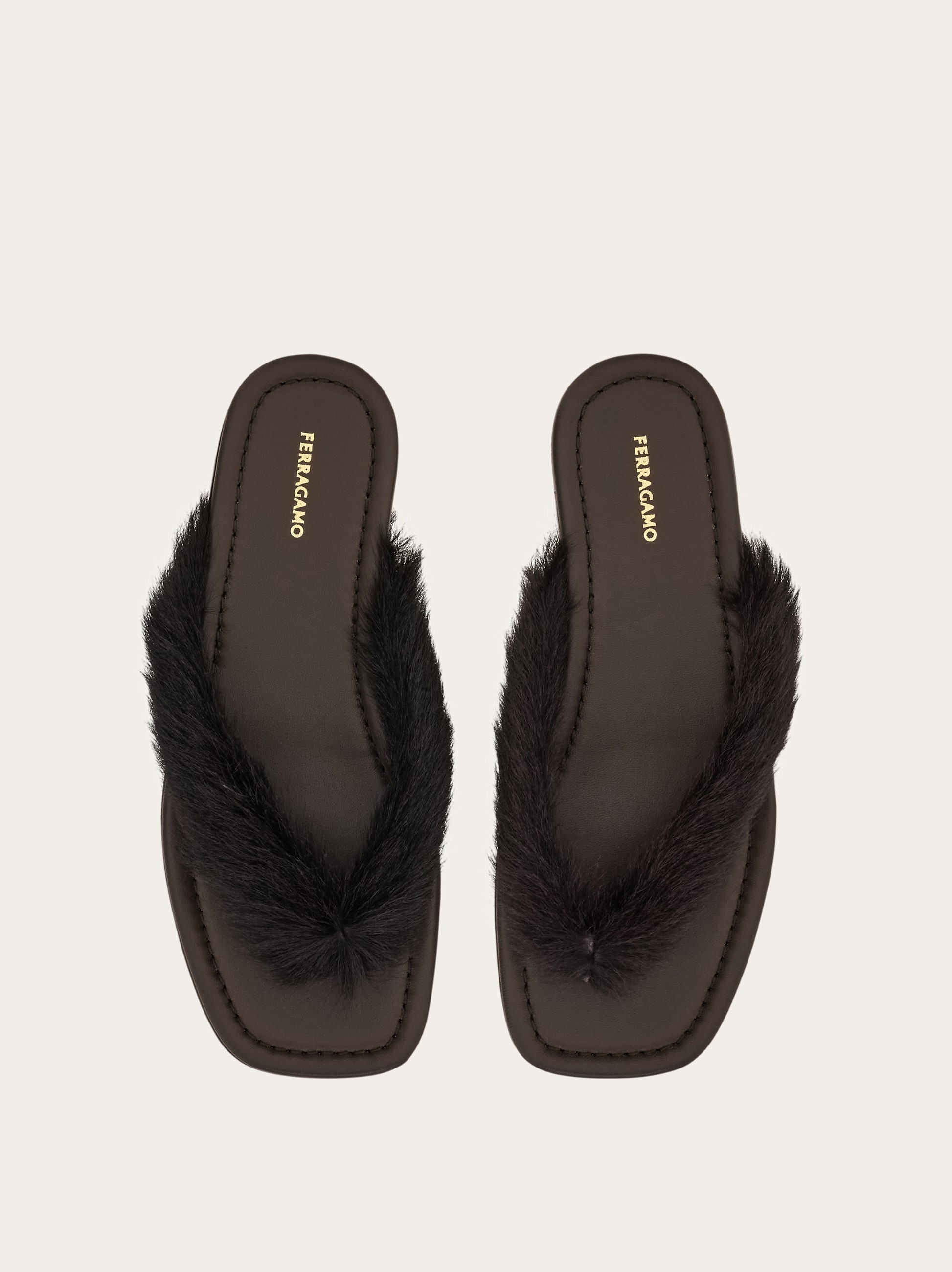 Thong sandal with fur detail - 3