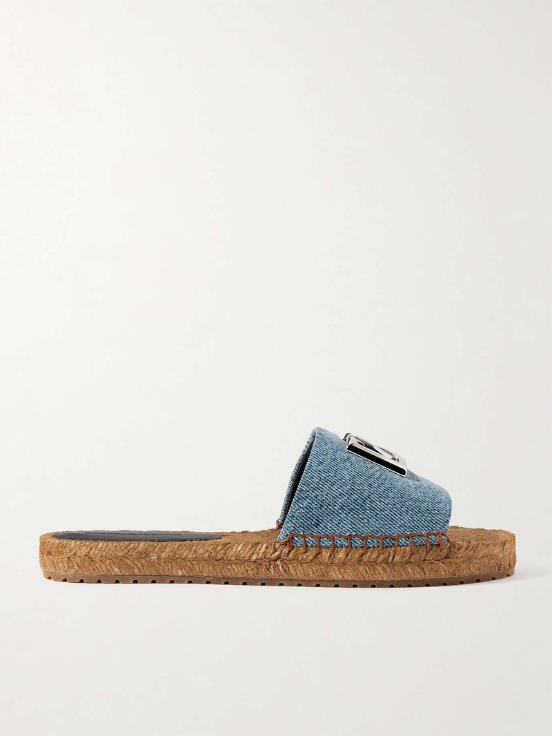 Embellished denim espadrille slides - 1