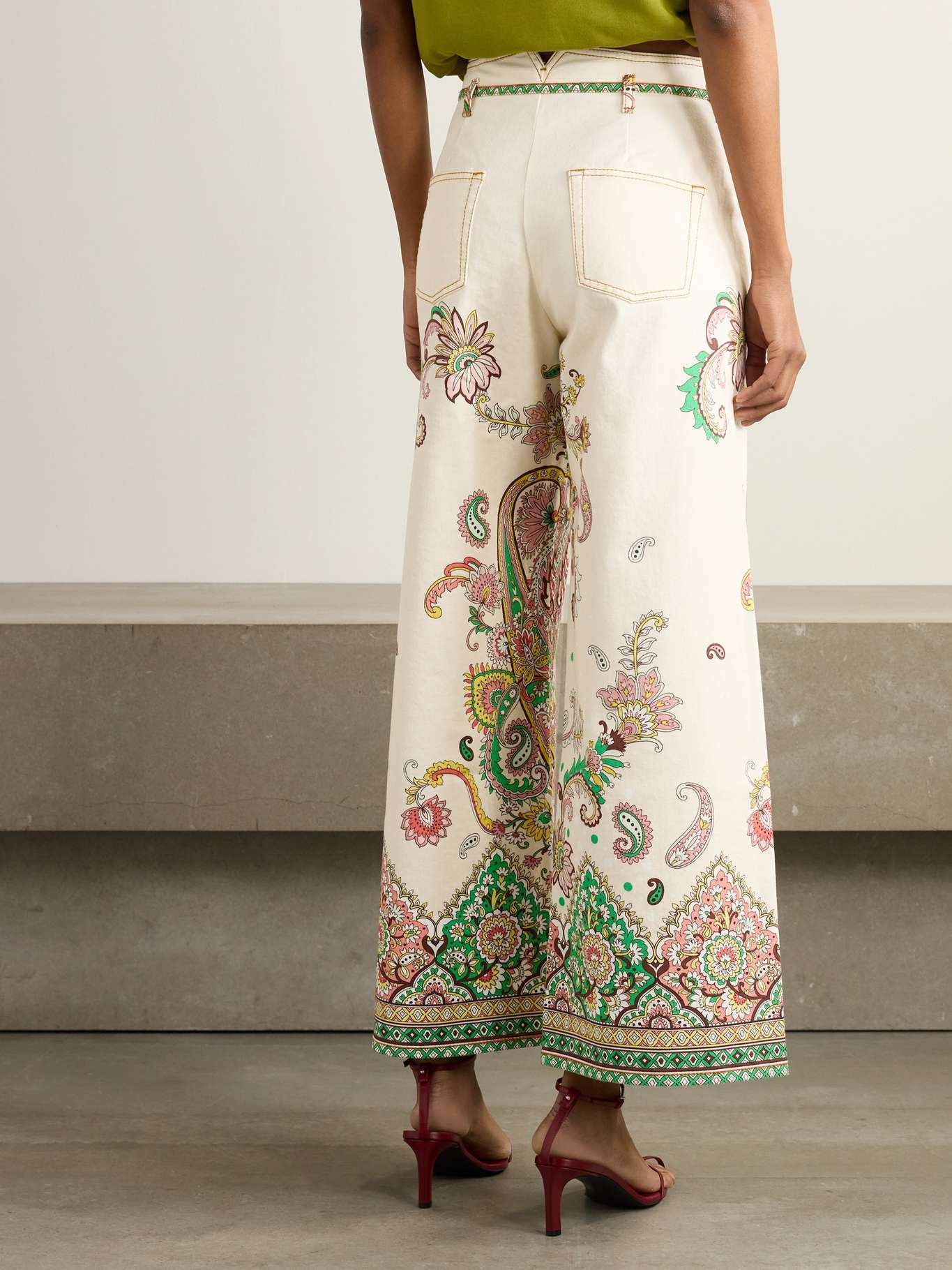Belted printed wide-leg jeans White - 3
