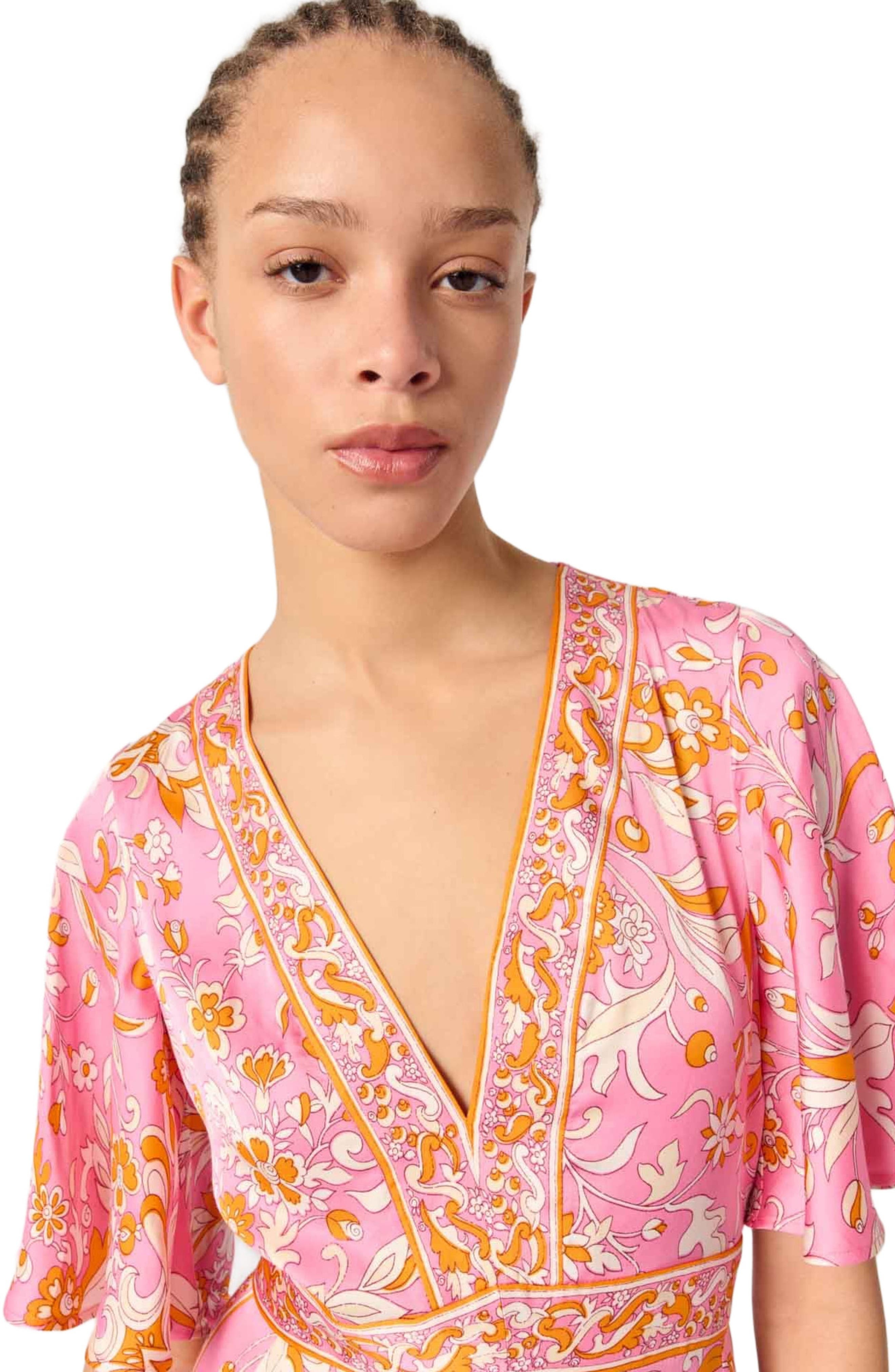 maje Patterned flowing maxi dress in Orange Pink Flowers Print at Nordstrom - 7
