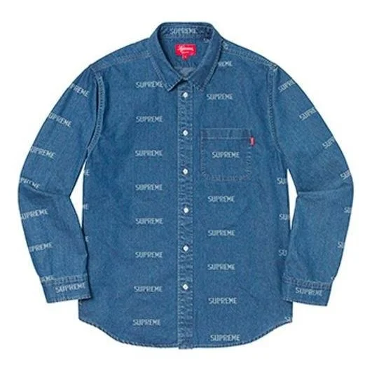 Supreme Logo Denim Shirt 'Teal White' SUP-SS19-962 - 1