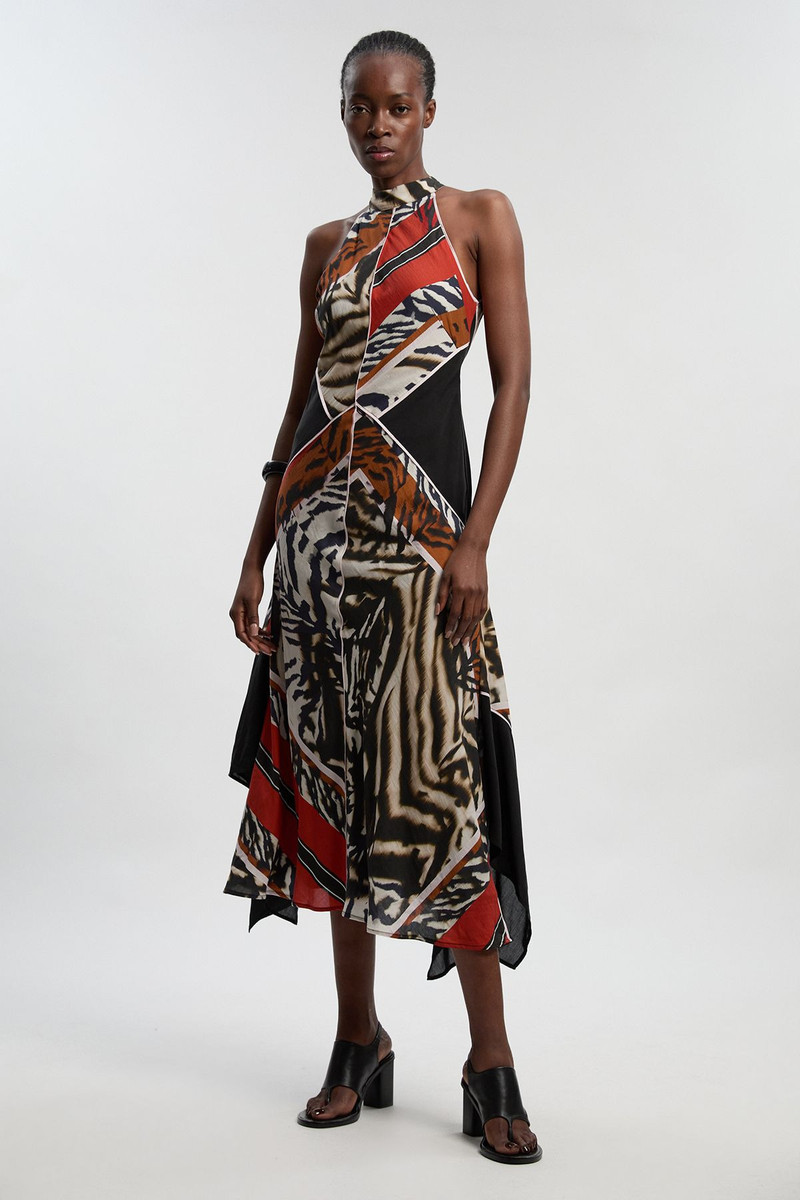 KAREN MILLEN Animal Print Fluid Tencel Halter Neck Woven Maxi Dress outlook