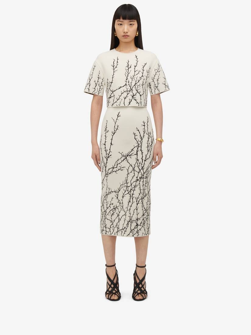Women's Thorn Branches Pencil Skirt in Ivory/black - 1