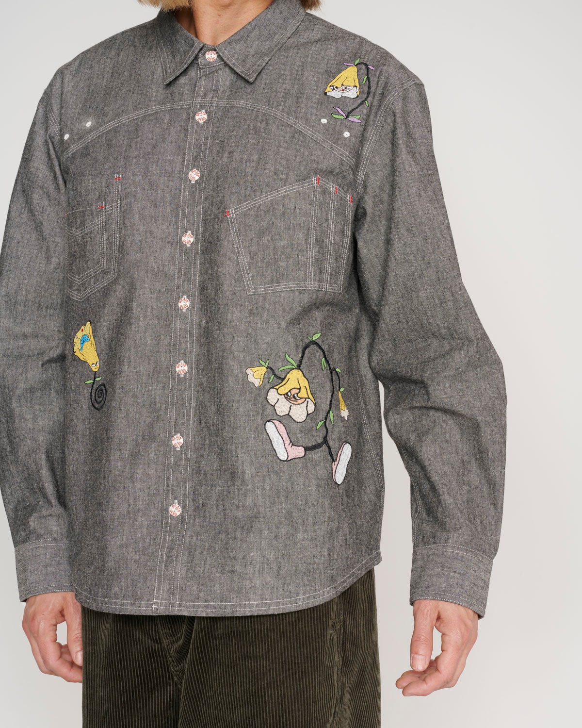 Garden Party Chambray Button Up Shirt - Gray - 6