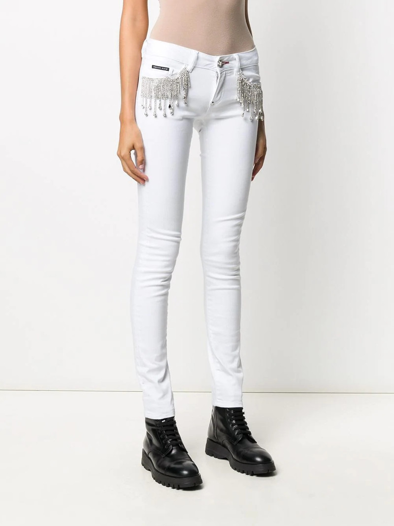 crystal-fringe slim-fit jeans 3