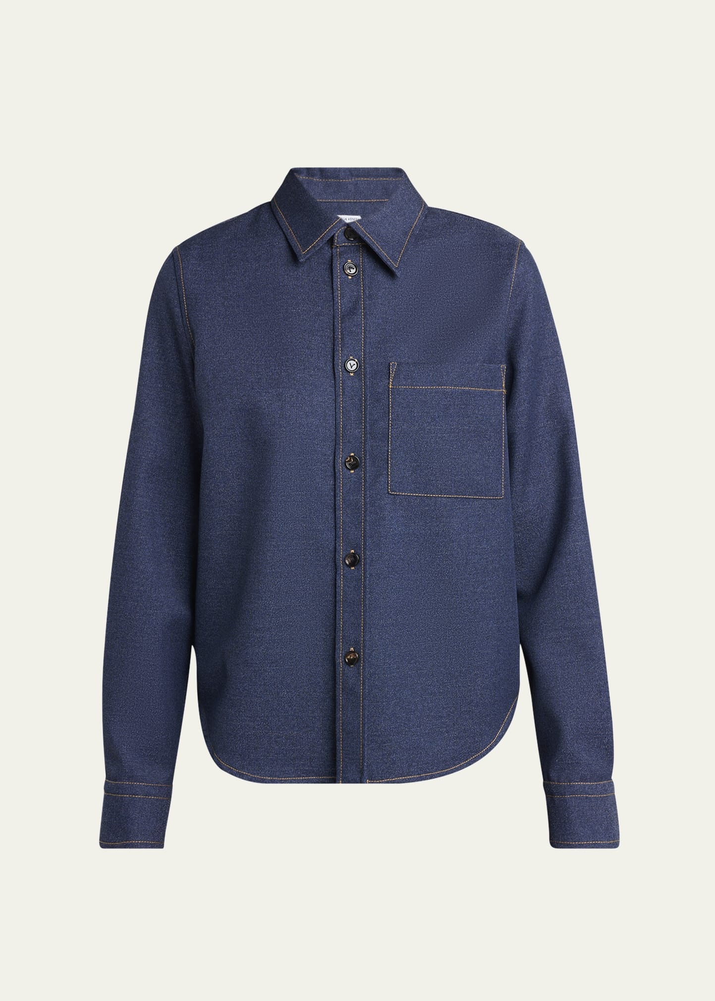 Melange Wool Cotton Drill Button-Down Shirt - 1