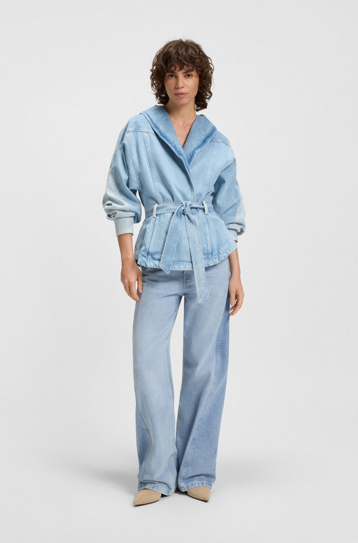 WIDE-LEG JEANS IN BLUE RIGID DENIM WITH PANELING - 3