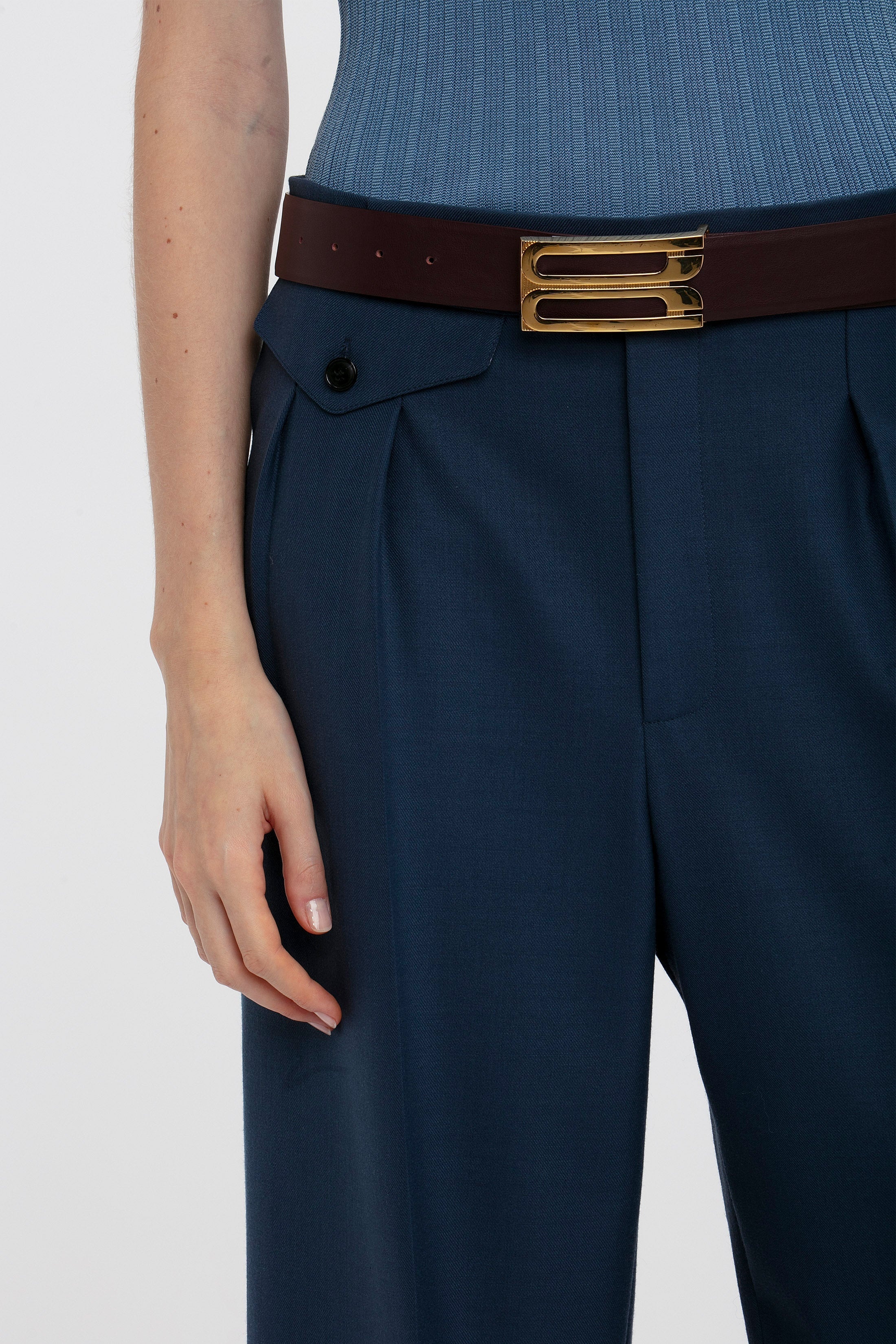 Wide Leg Cropped Trouser In Heritage Blue - 5