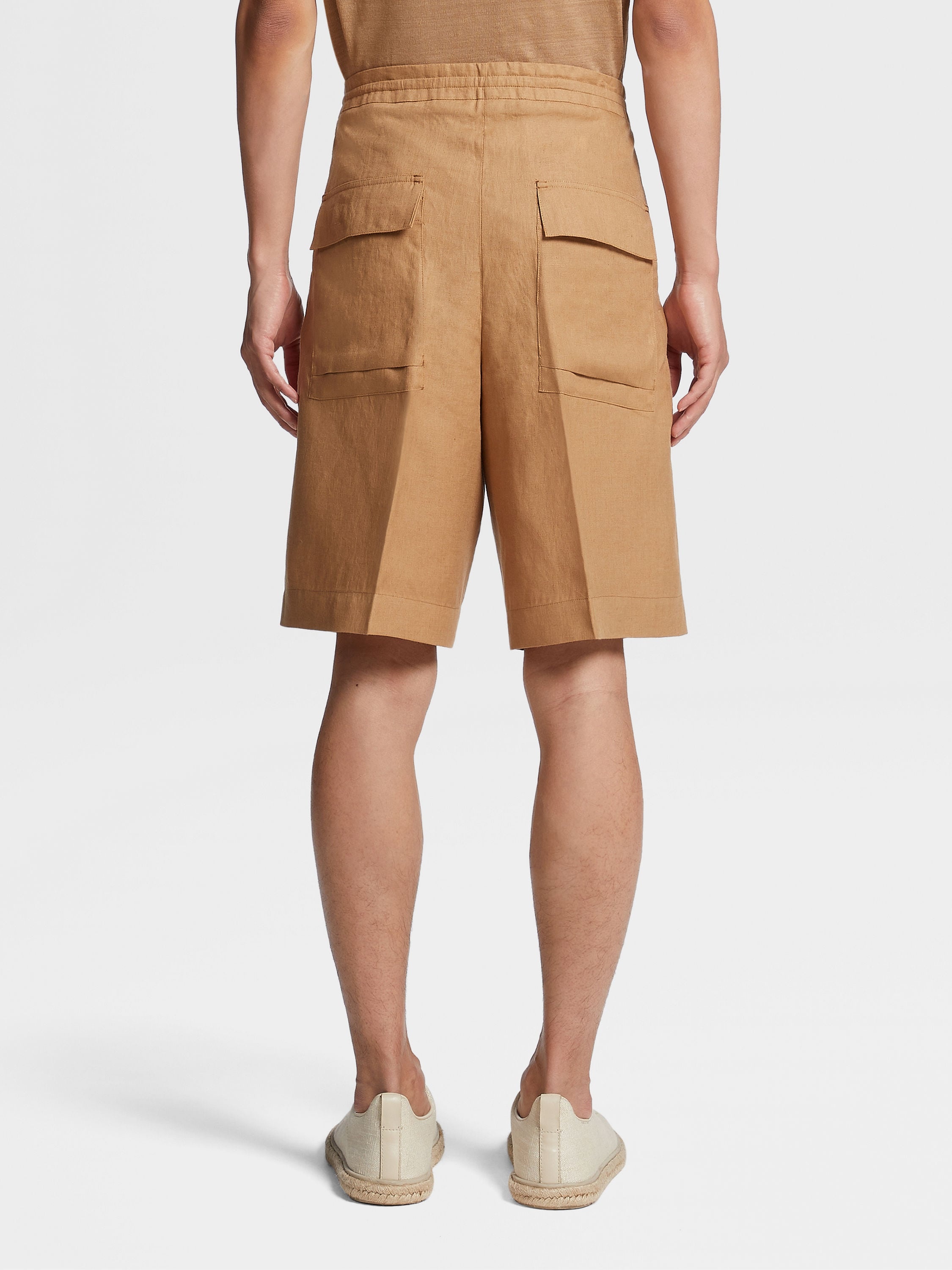 BEIGE PURE LINEN SHORTS - 3