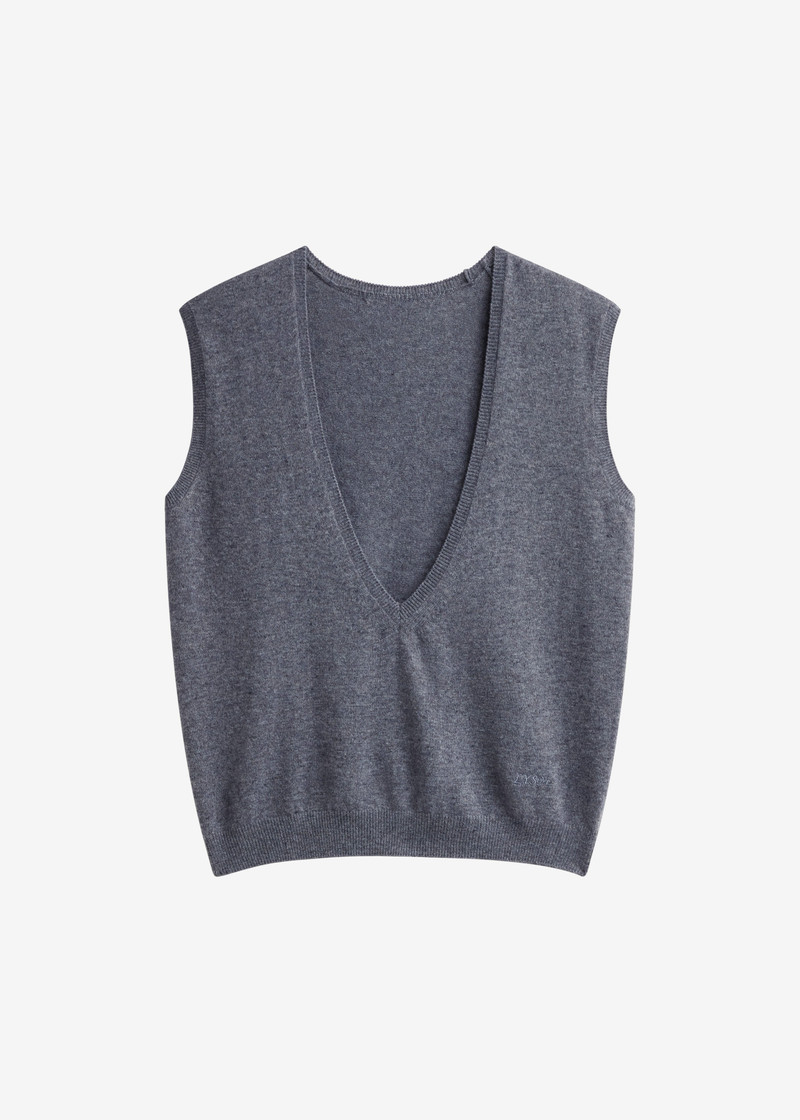 Lizan Deep V Neck Knit Vest - Dark Grey 1