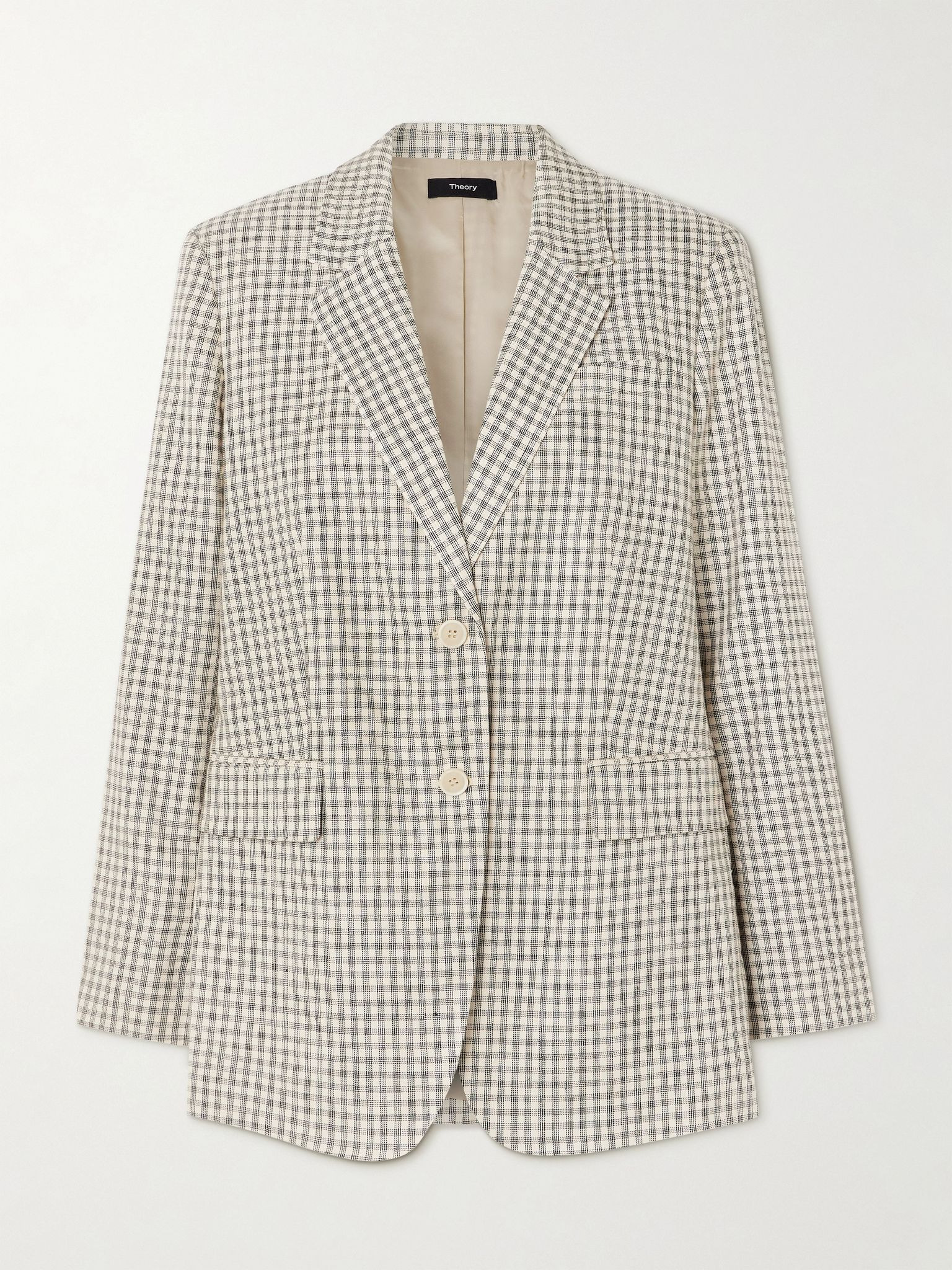 Checked linen-blend blazer Cream - 1