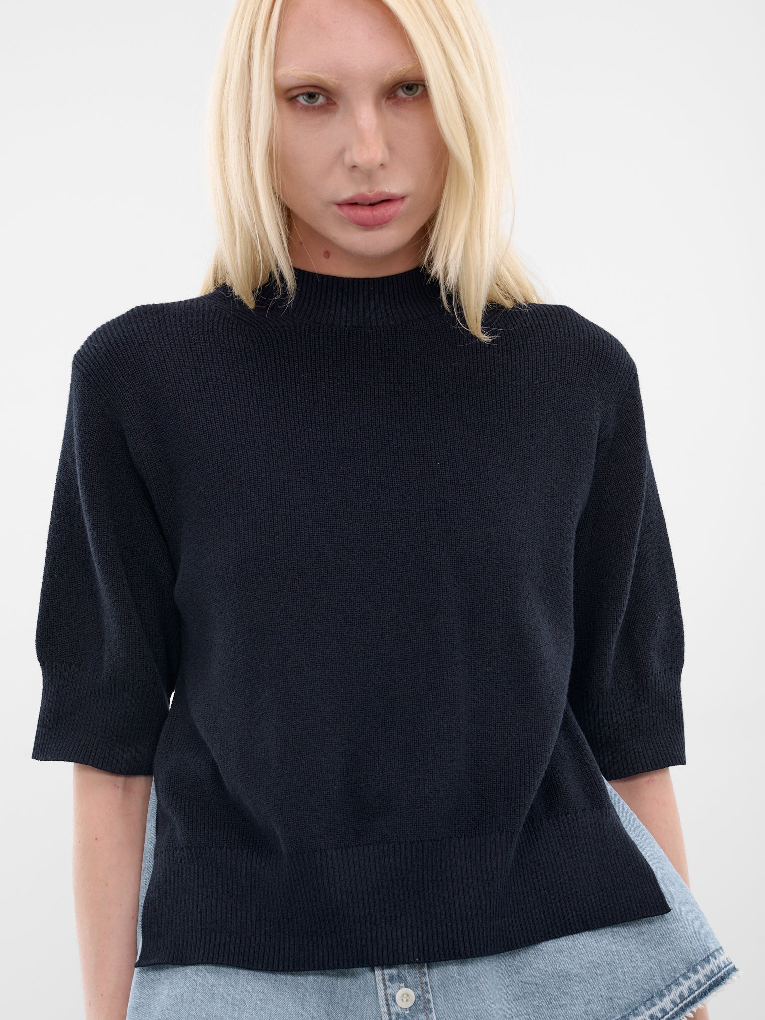 Deconstructed Knit-Denim Layered Sweater - 4