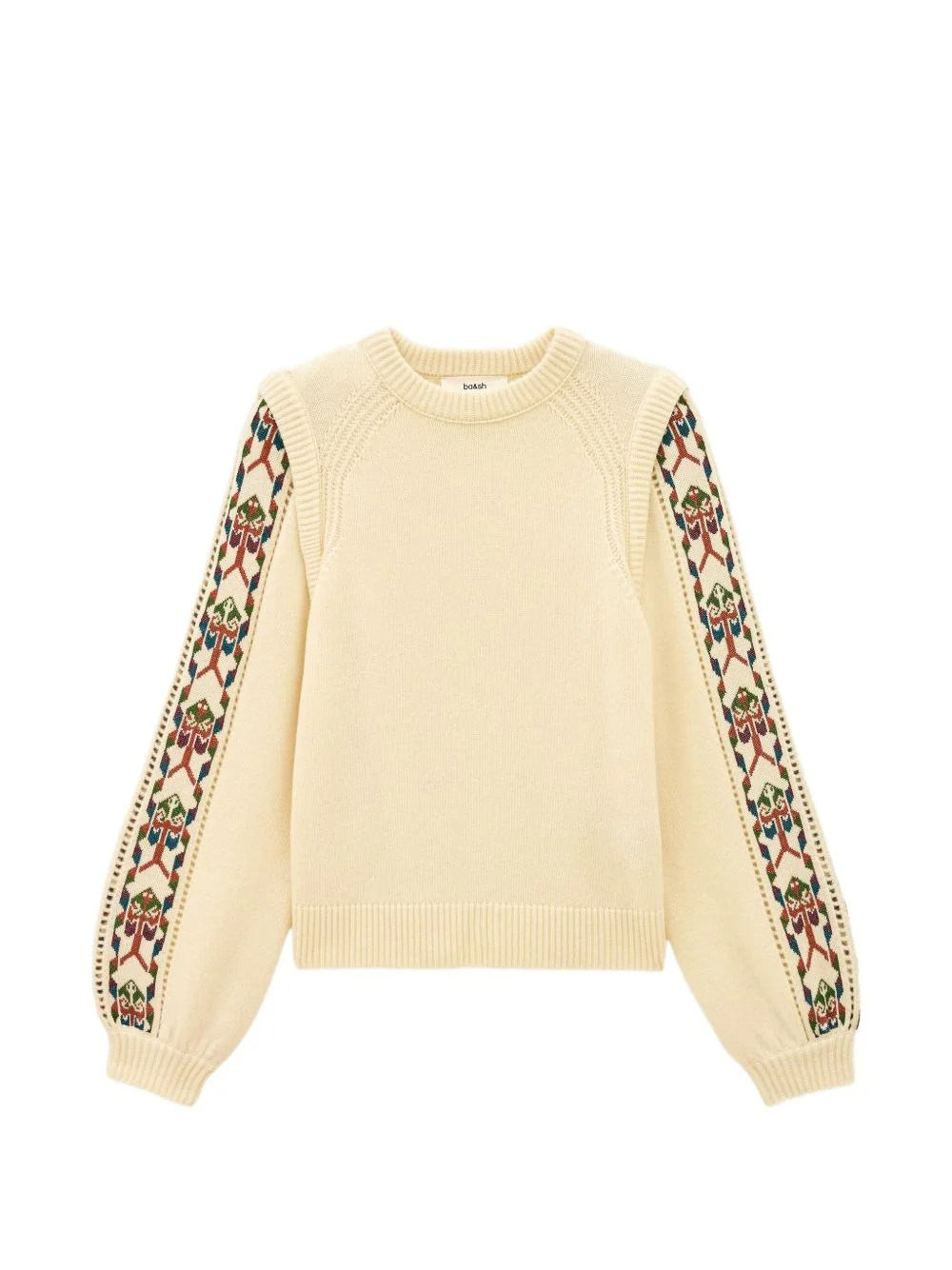 geometric-pattern puff-sleeve knit - 1
