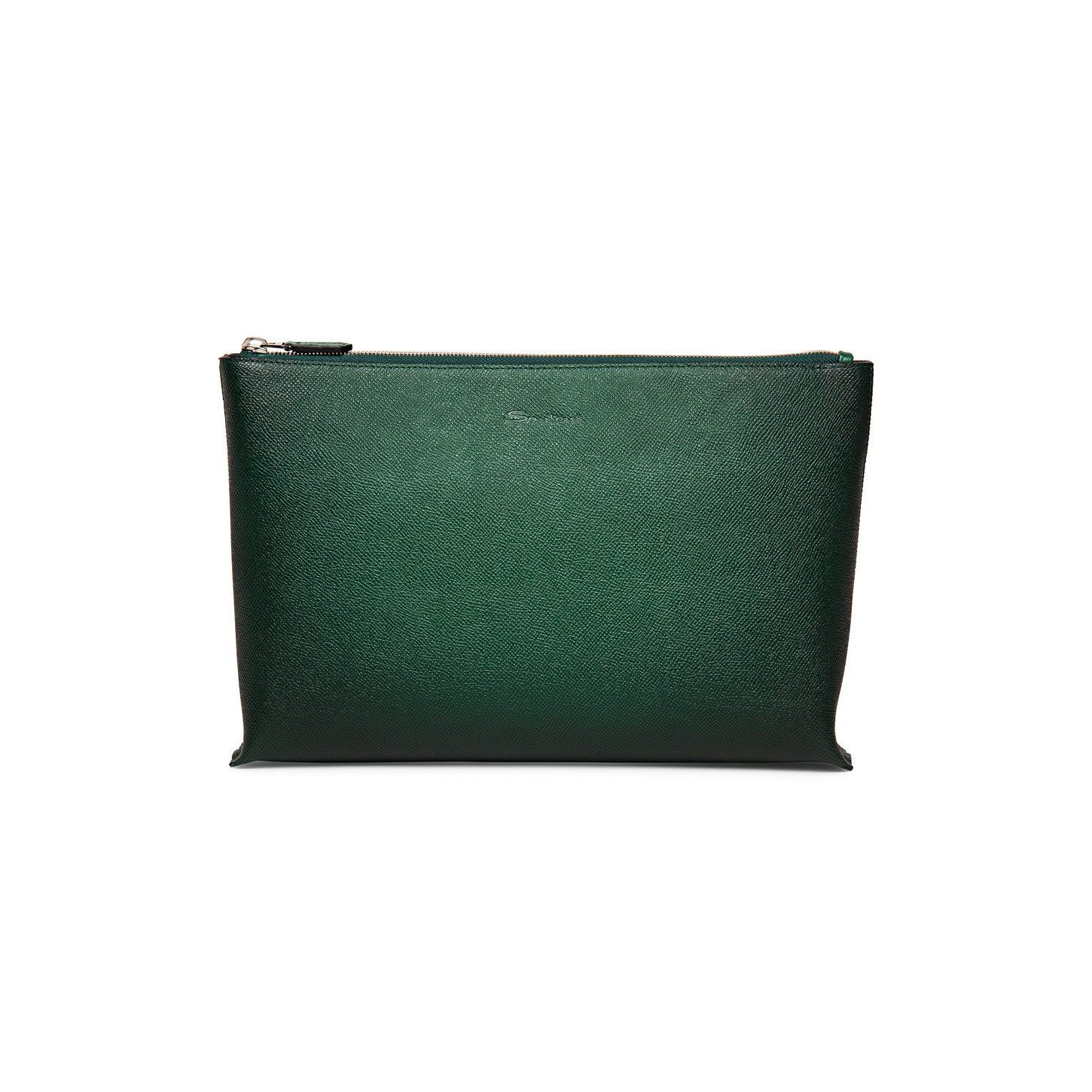 Green saffiano leather pouch - 1