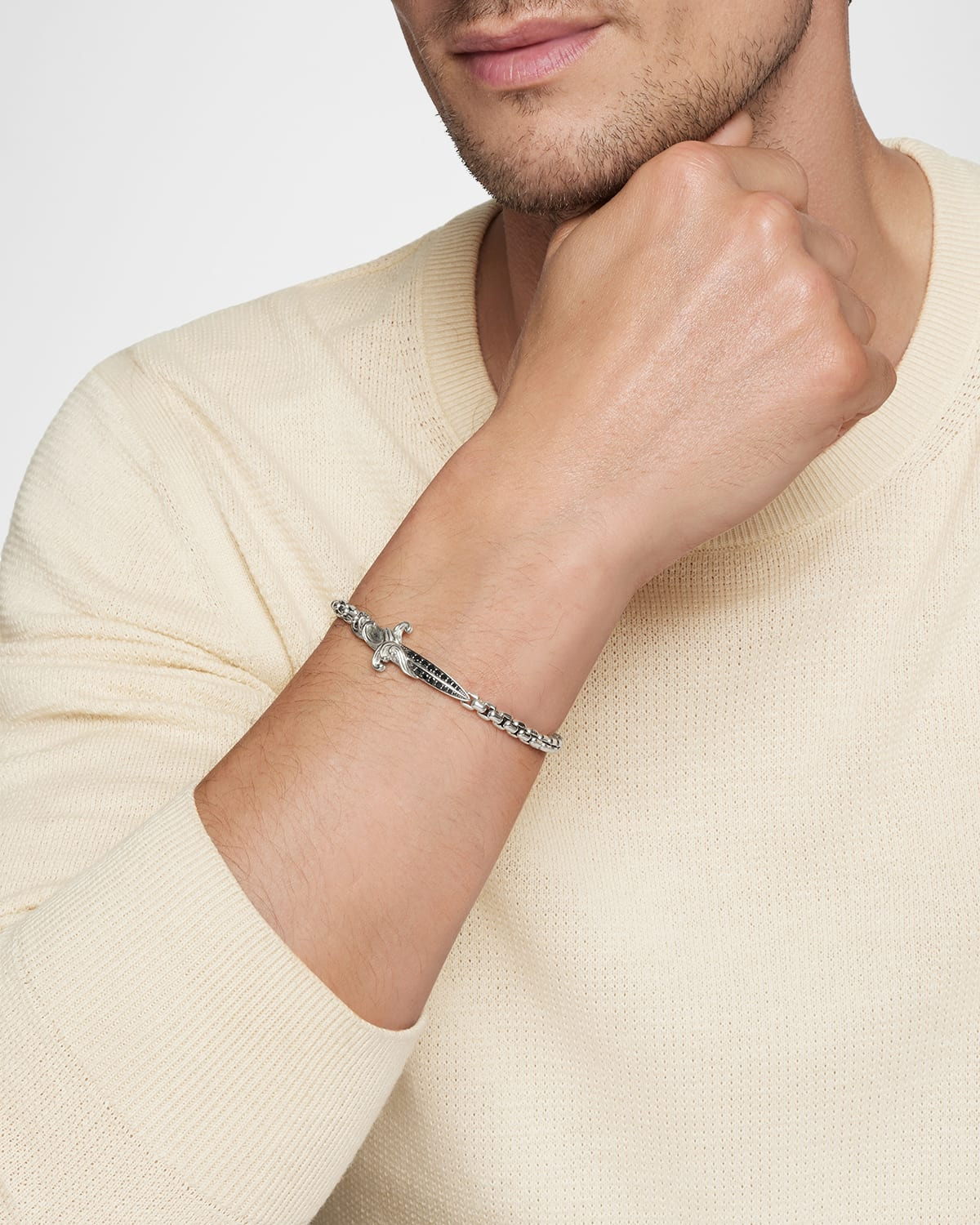 Men's Waves Dagger Bracelet in Silver, 5mm - 6