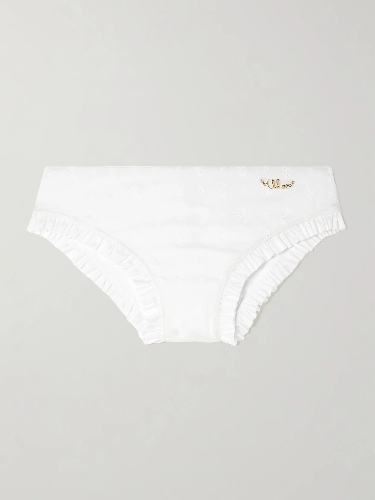 Embellished Ruffled Broderie Anglaise Bikini Briefs - 1