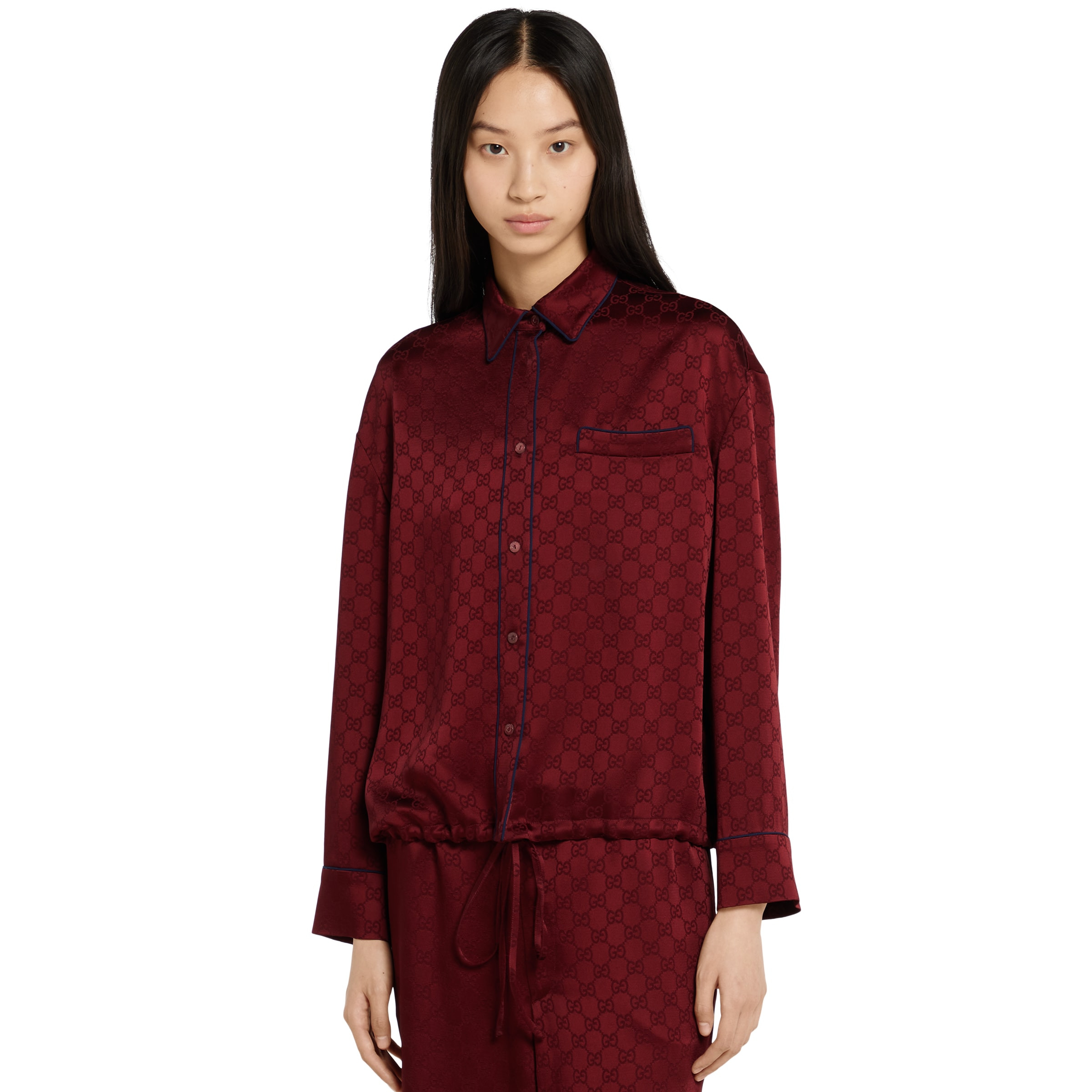 GG satin shirt with tie waist - 3