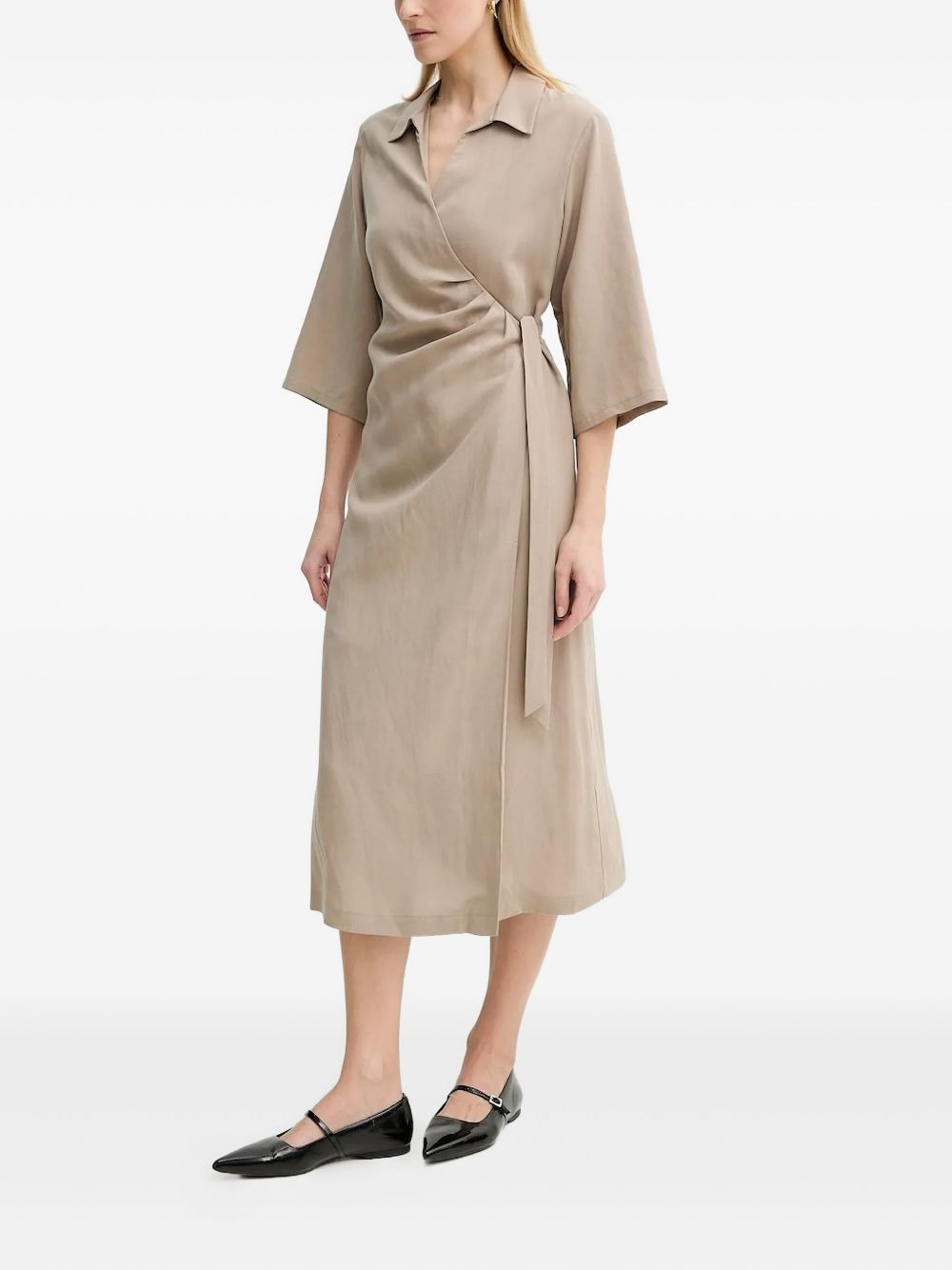 wrap-effect quarter-sleeve midi dress - 2