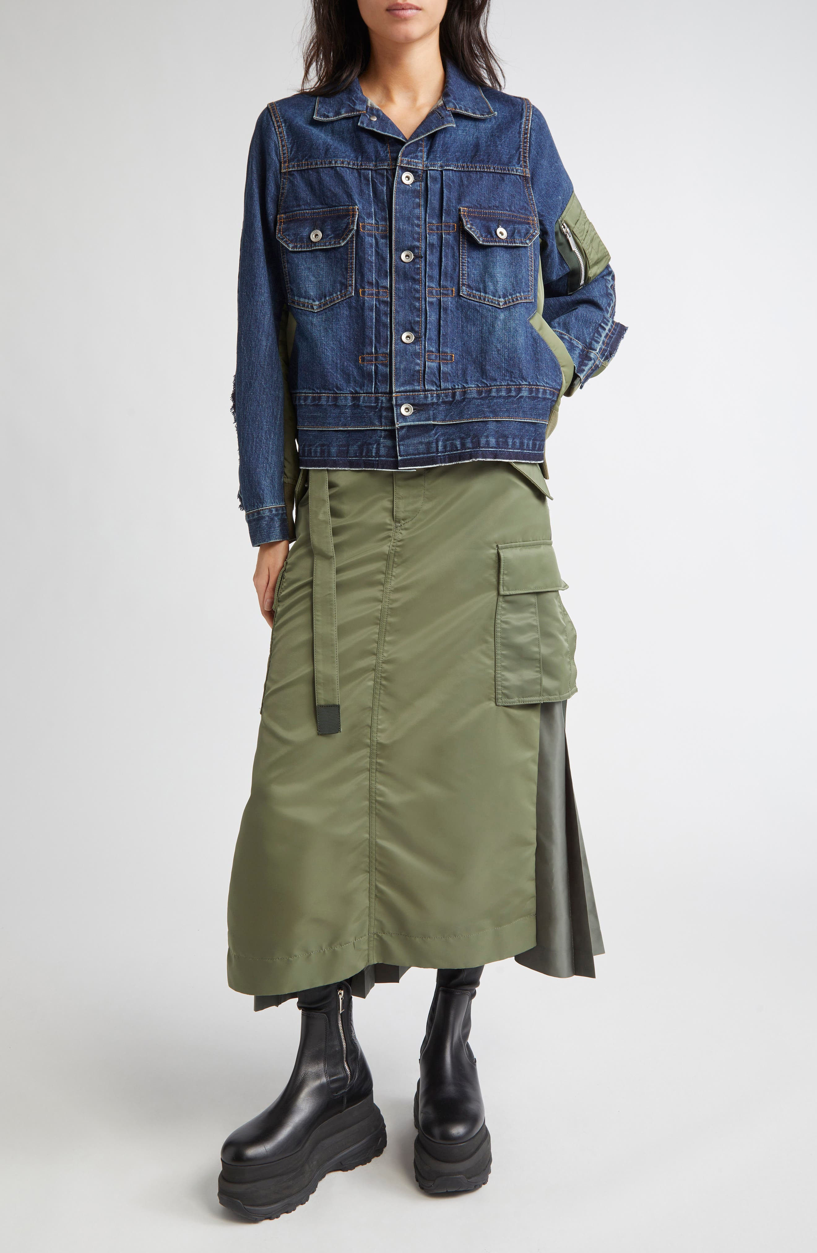 Sacai Denim & Nylon Twill Jacket in Blue 401 at Nordstrom - 2
