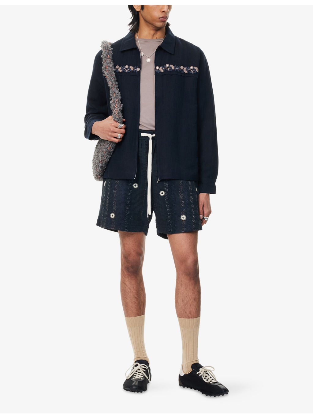 Embroidered-Mirrors Relaxed-Fit Cotton-Linen Jacket - 2