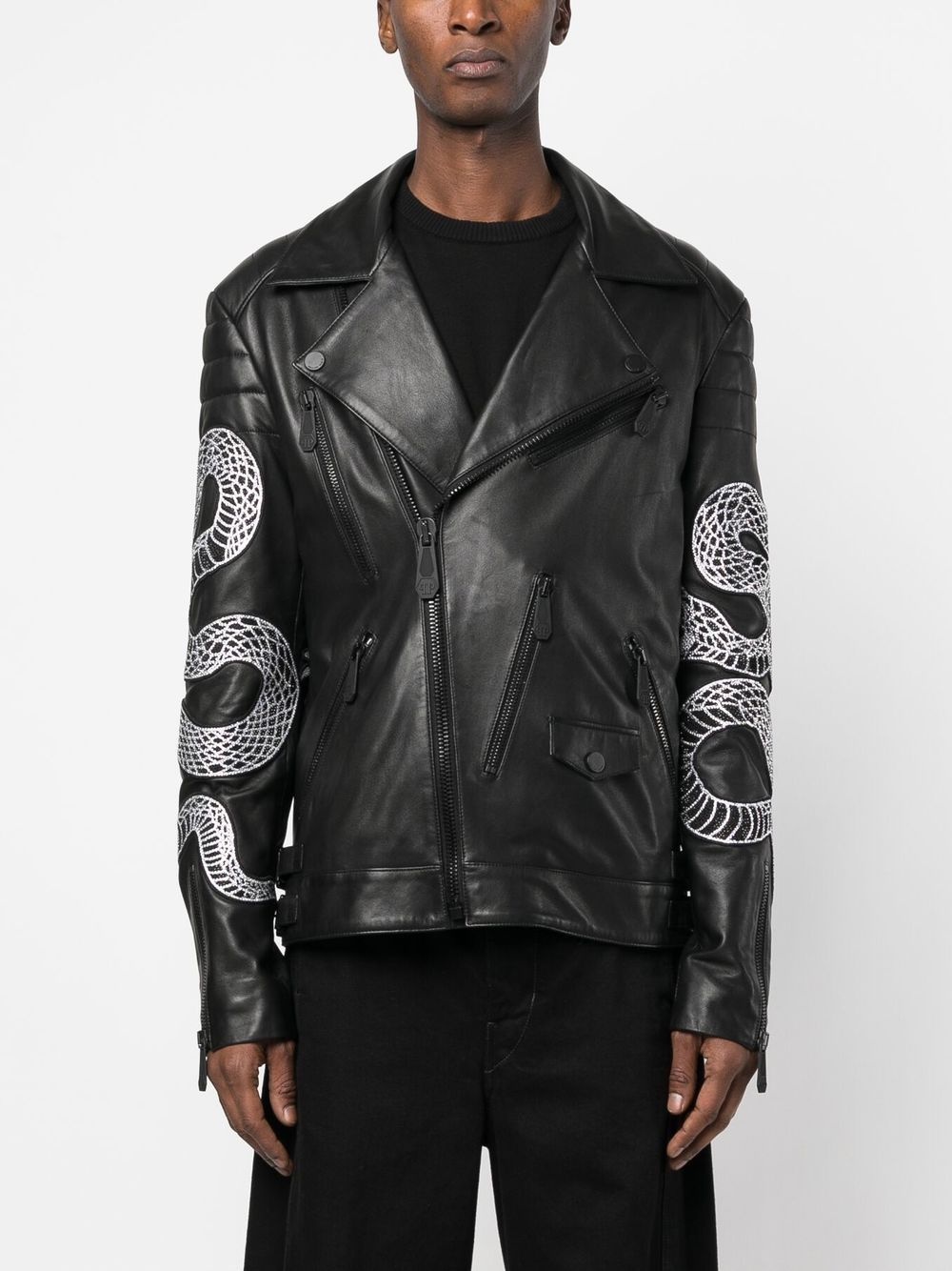 snake-print biker jacket - 3