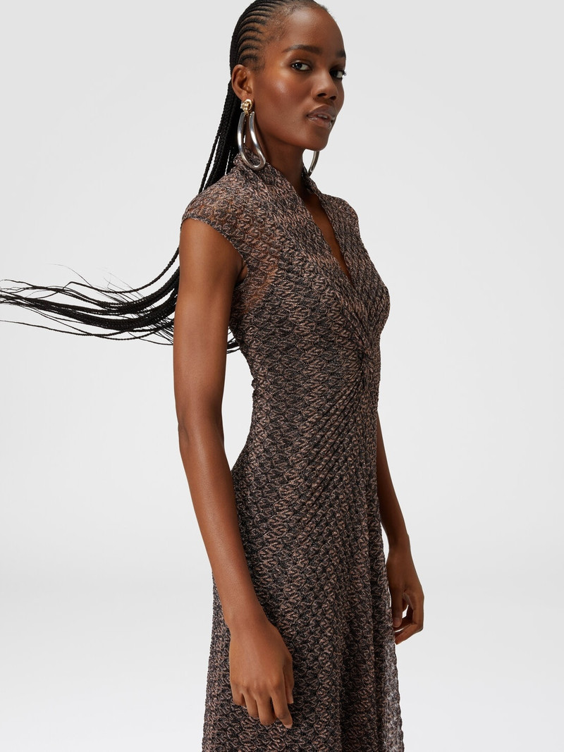 Long lamé lace dress with torchon neckline 4