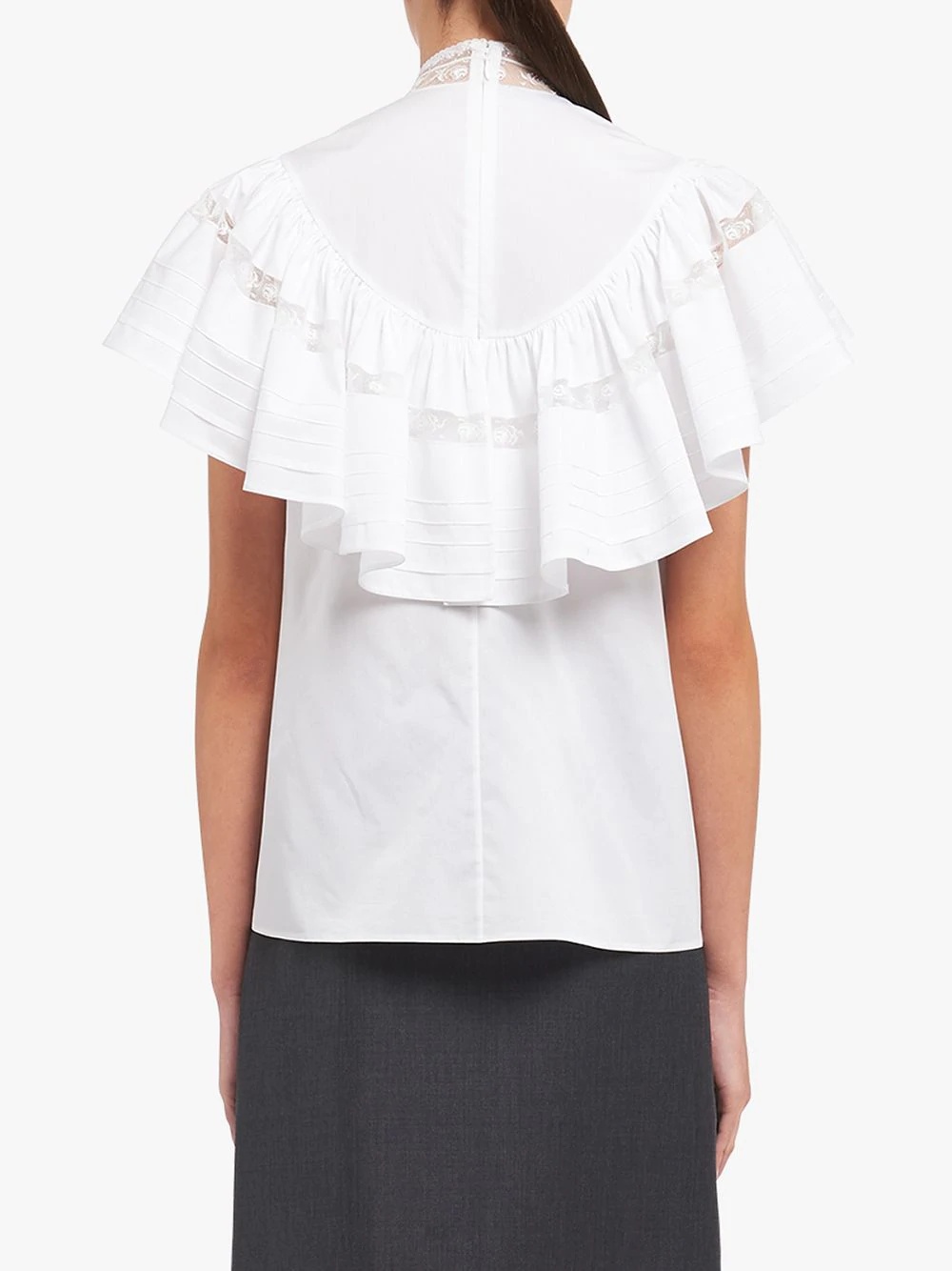 ruffle-panel lace-trim blouse - 4