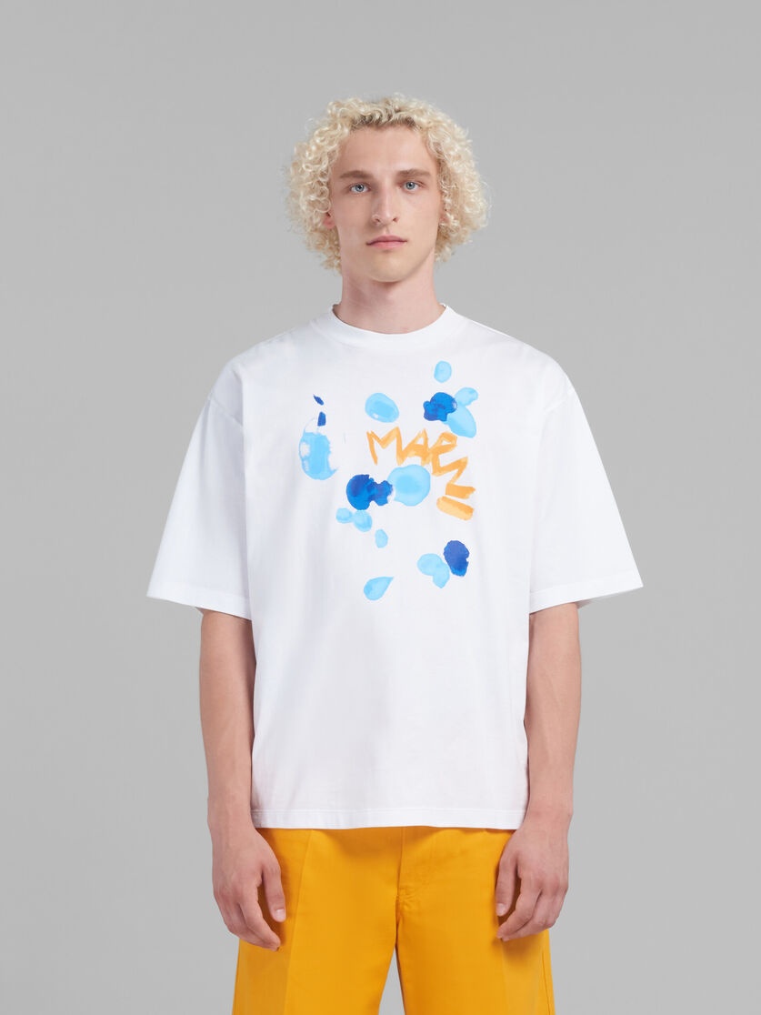 WHITE BIO COTTON T-SHIRT WITH MARNI DRIPPING PRINT - 2