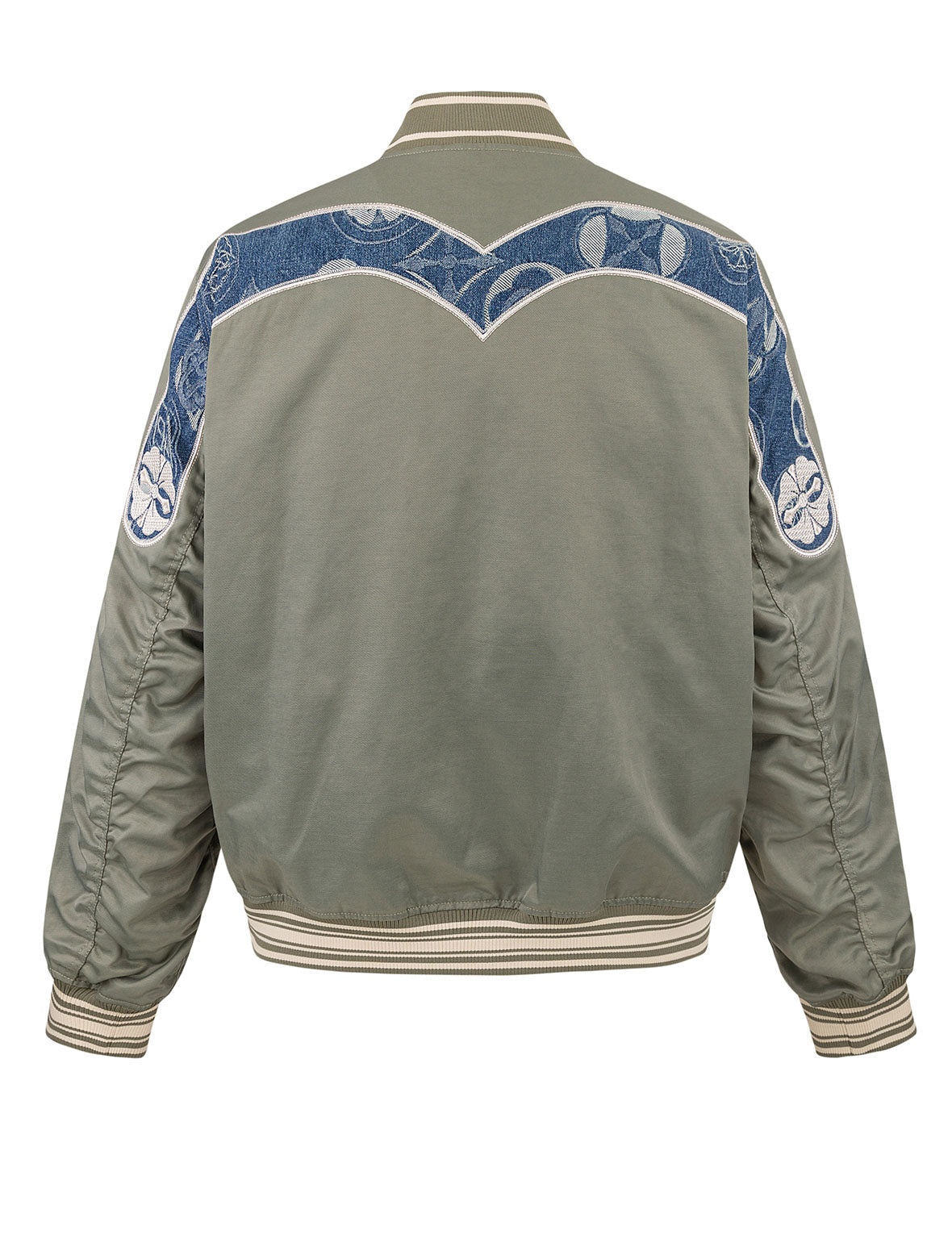 Denim Inserted Daicock with Kamon Embroidery Regular Fit Bomber Jacket - 10