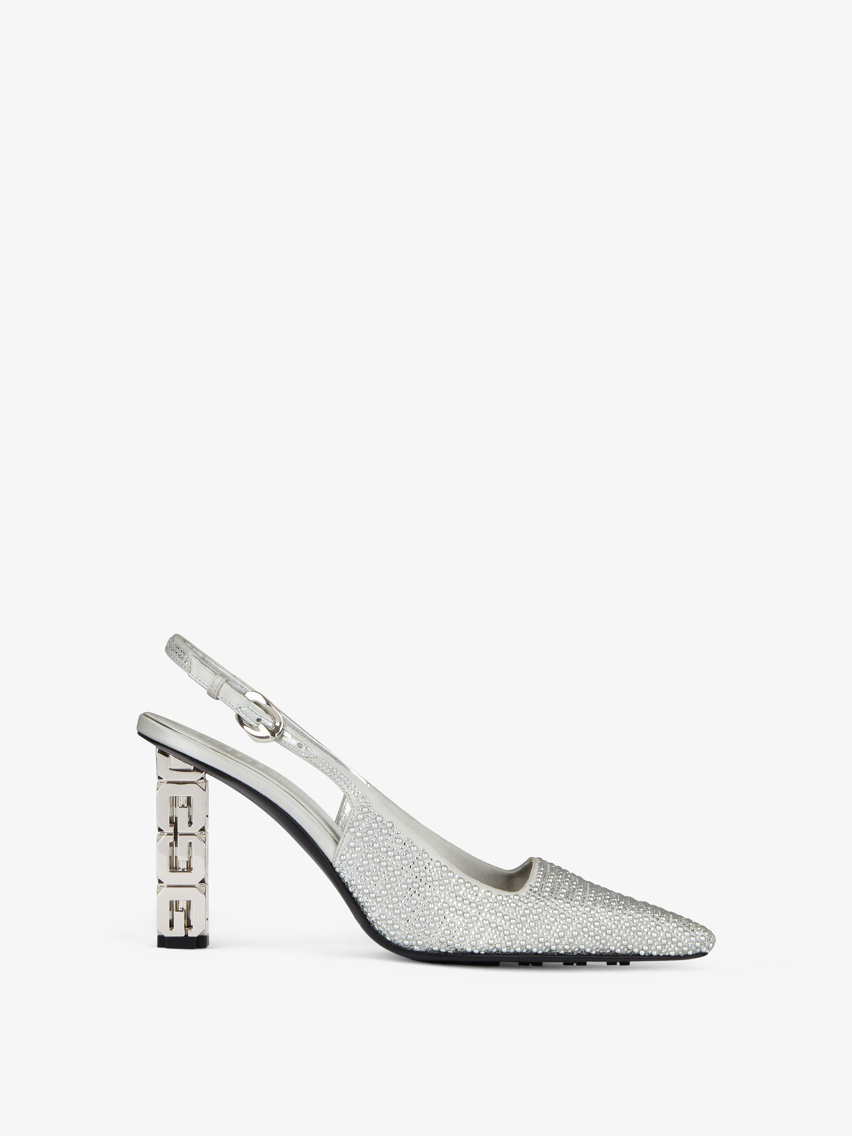 G CUBE SLINGBACKS IN SATIN WITH 4G STUDS AND STRASS - 1