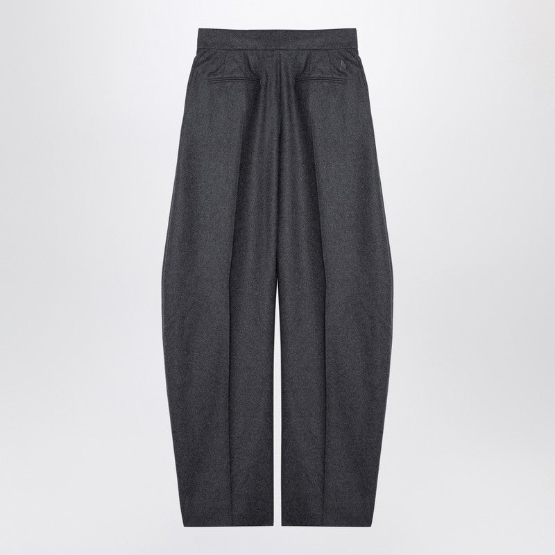 GREY WOOL-BLEND WIDE TROUSERS - 2