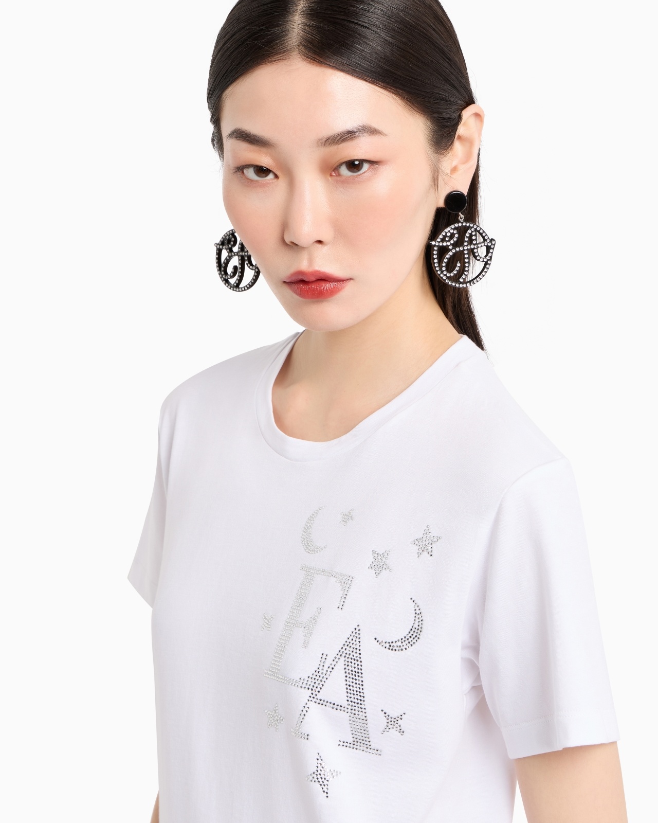 JERSEY T-SHIRT WITH RHINESTONE MOON AND STARS LOGO - 5