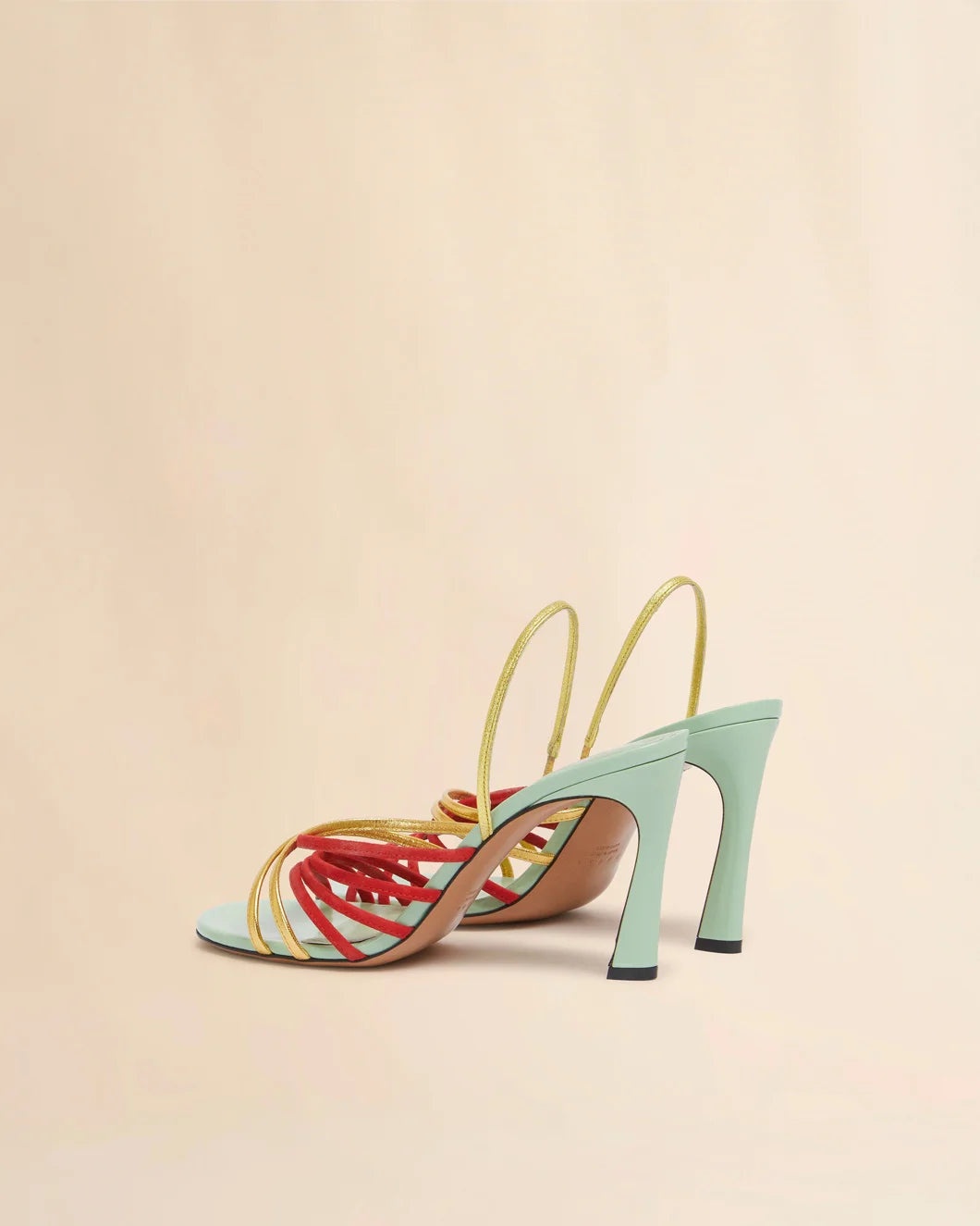 GREEN RED AND GOLD SUEDE AND METALLIC LEATHER NEW WAVE SANDAL - 3