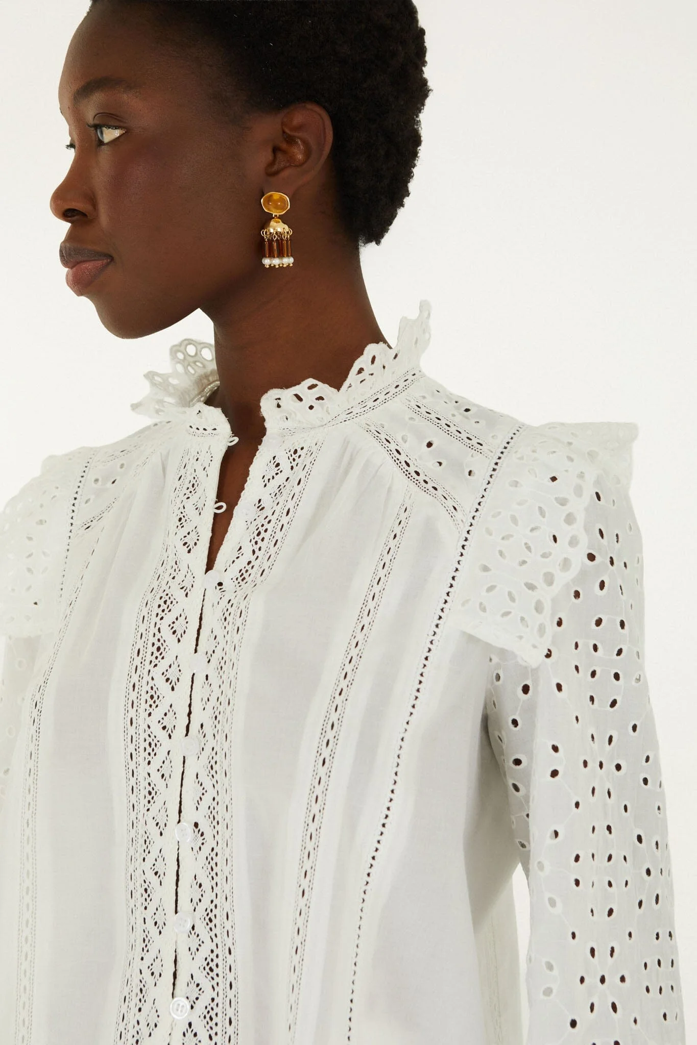 Eyelet Long Sleeve Blouse - 1