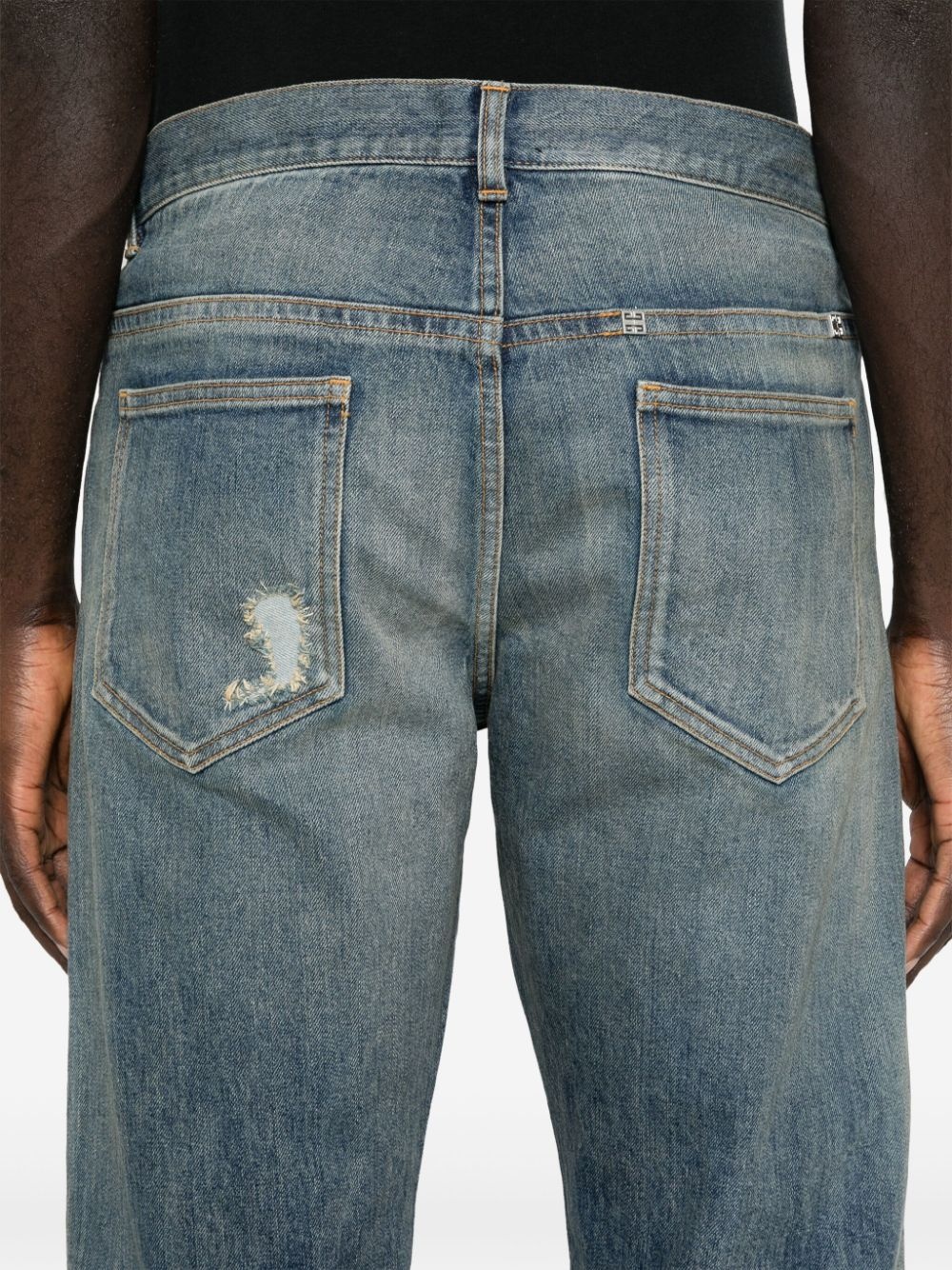 LOGO-PLAQUE DISTRESSED STRAIGHT JEANS - 5