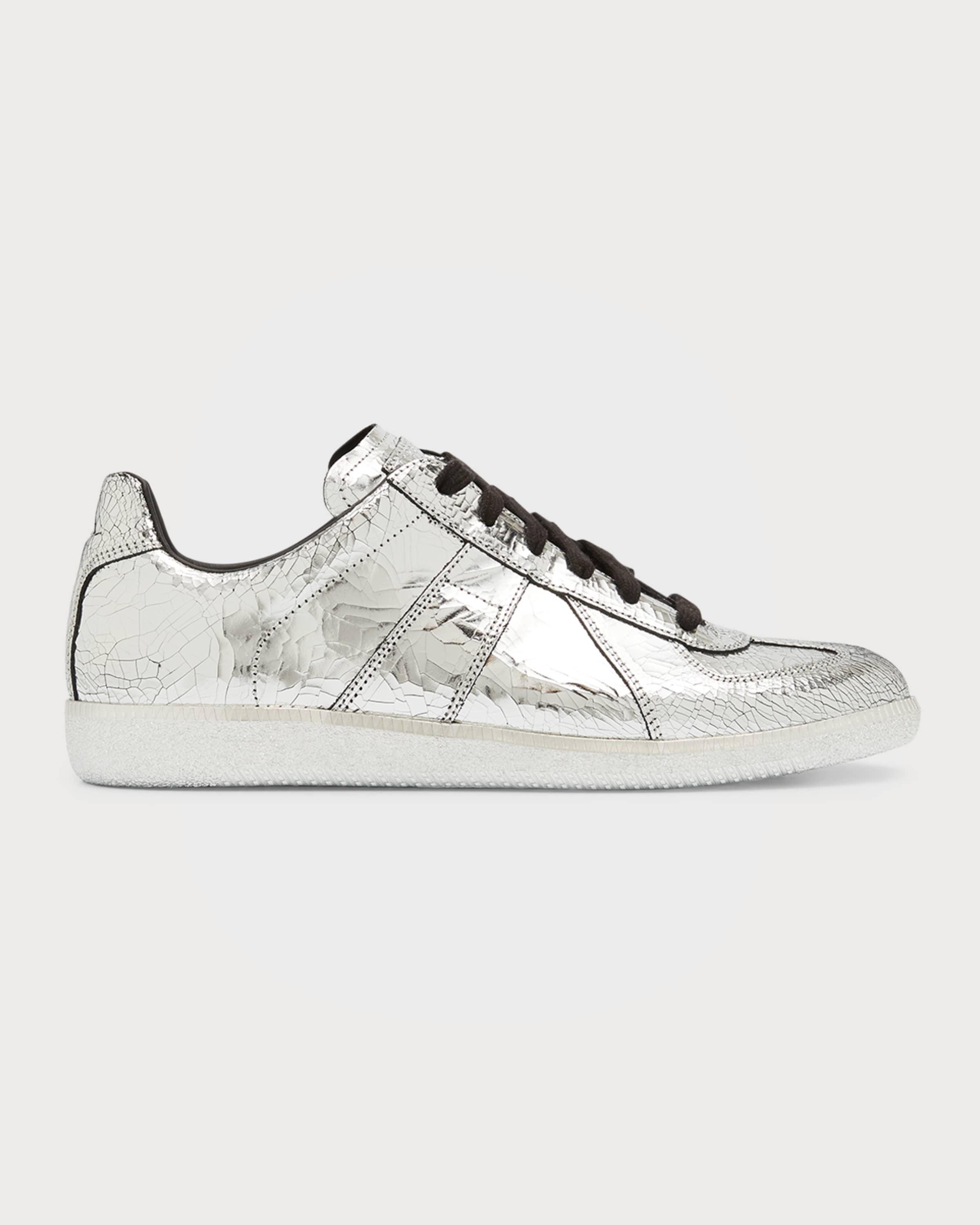 Maison Margiela Men's Replica Metallic Cracked Leather Low-Top