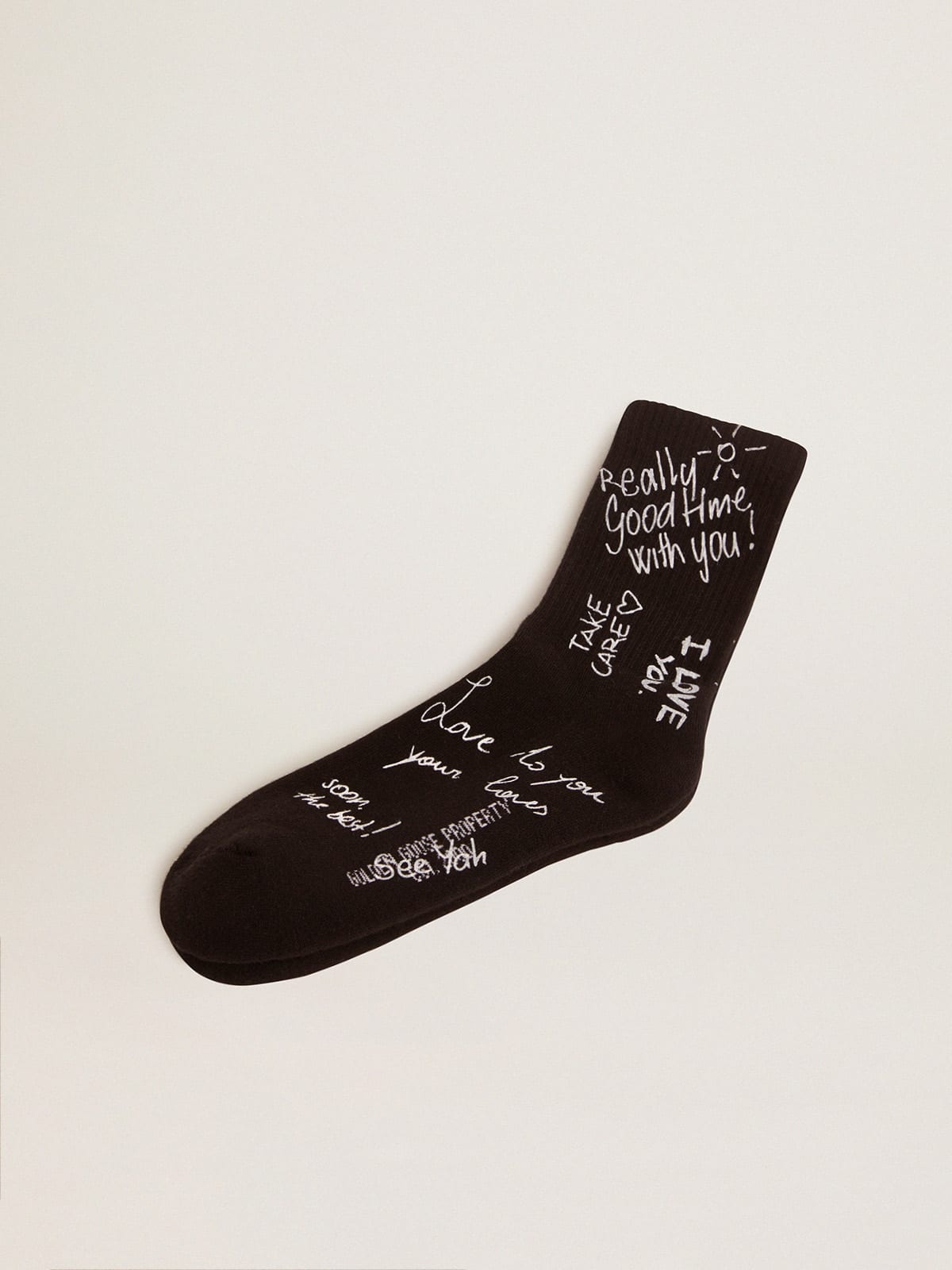 Black socks with white Golden Statement lettering - 1