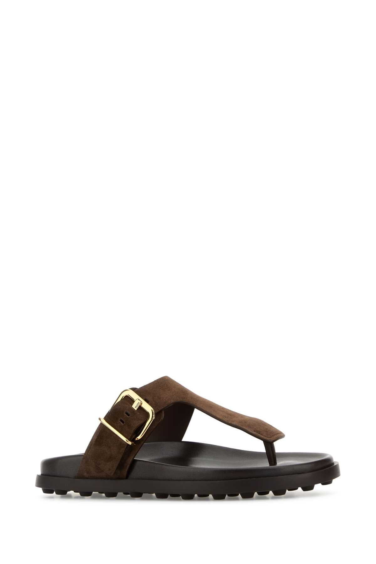 Tod's Women Brown Suede Thong Slippers - 2