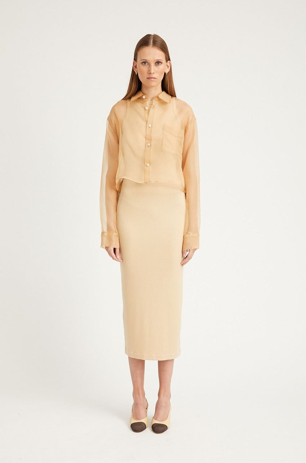 SAHARA ORGANZA CROPPED BUTTON DOWN - 3