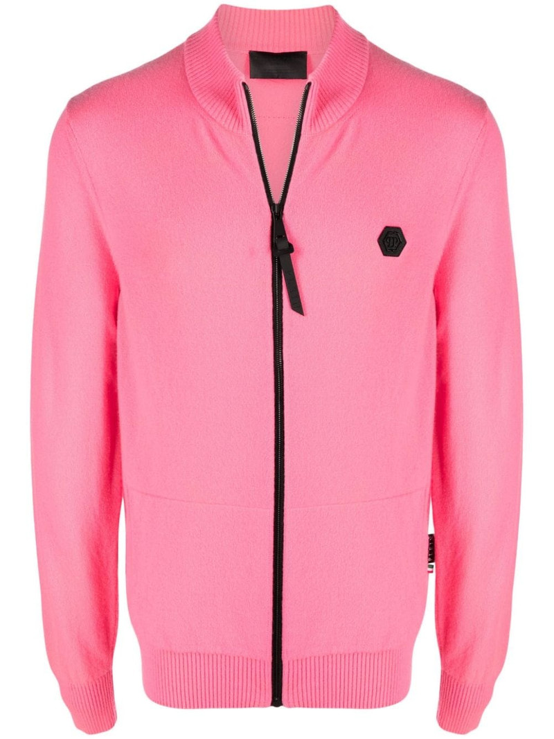 logo-patch zip-up cardigan 1