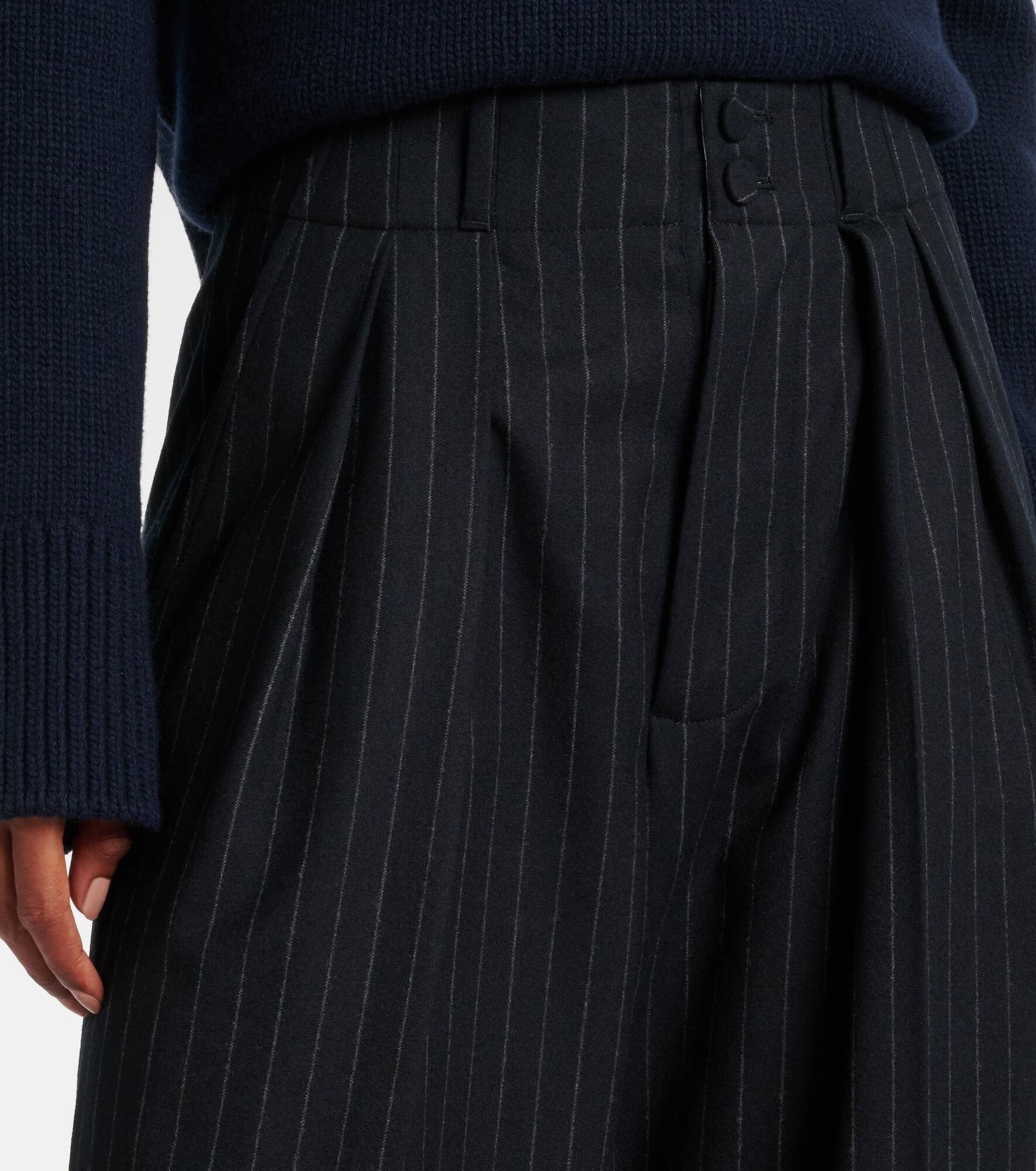 Pinstripe wool-blend wide-leg pants - 4