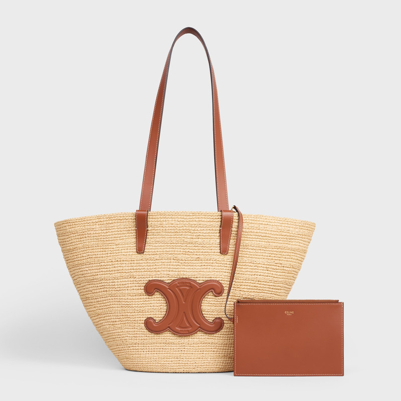 MEDIUM SUPPLE CELINE CLASSIC PANIER in Raffia and calfskin 6