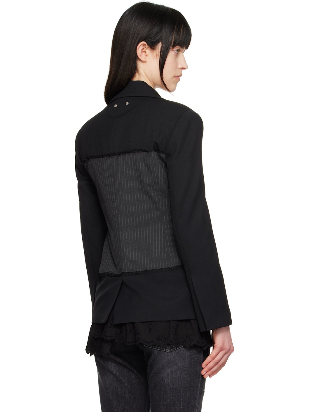 Black Corset Inserted Blazer - 3