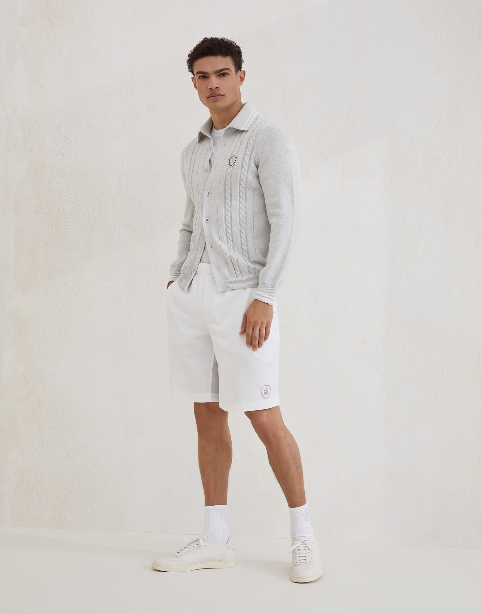 Cotton cable knit shirt with logo - 5